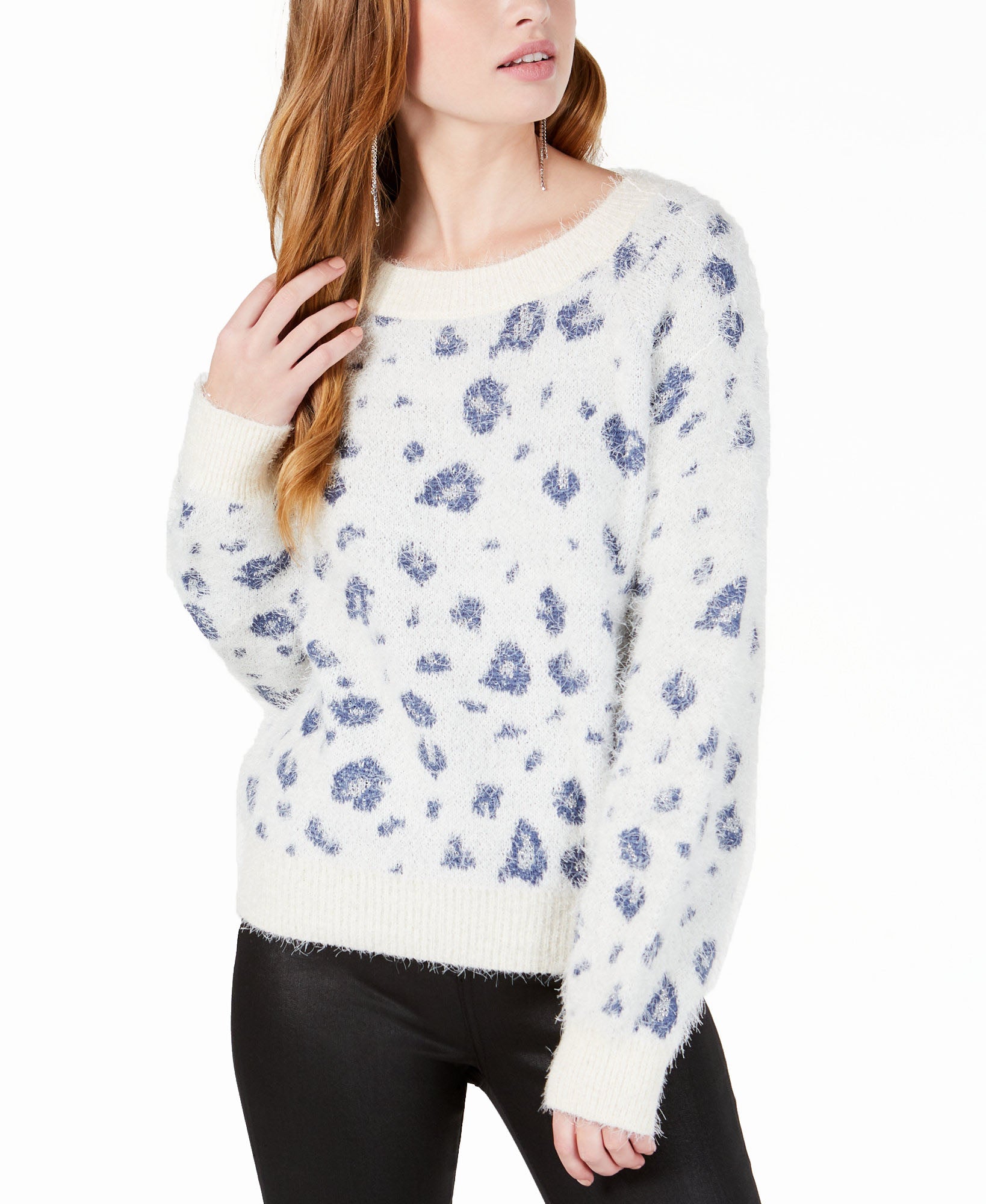 Freshman Printed Fuzzy Pullover Sweater Pristine Combo