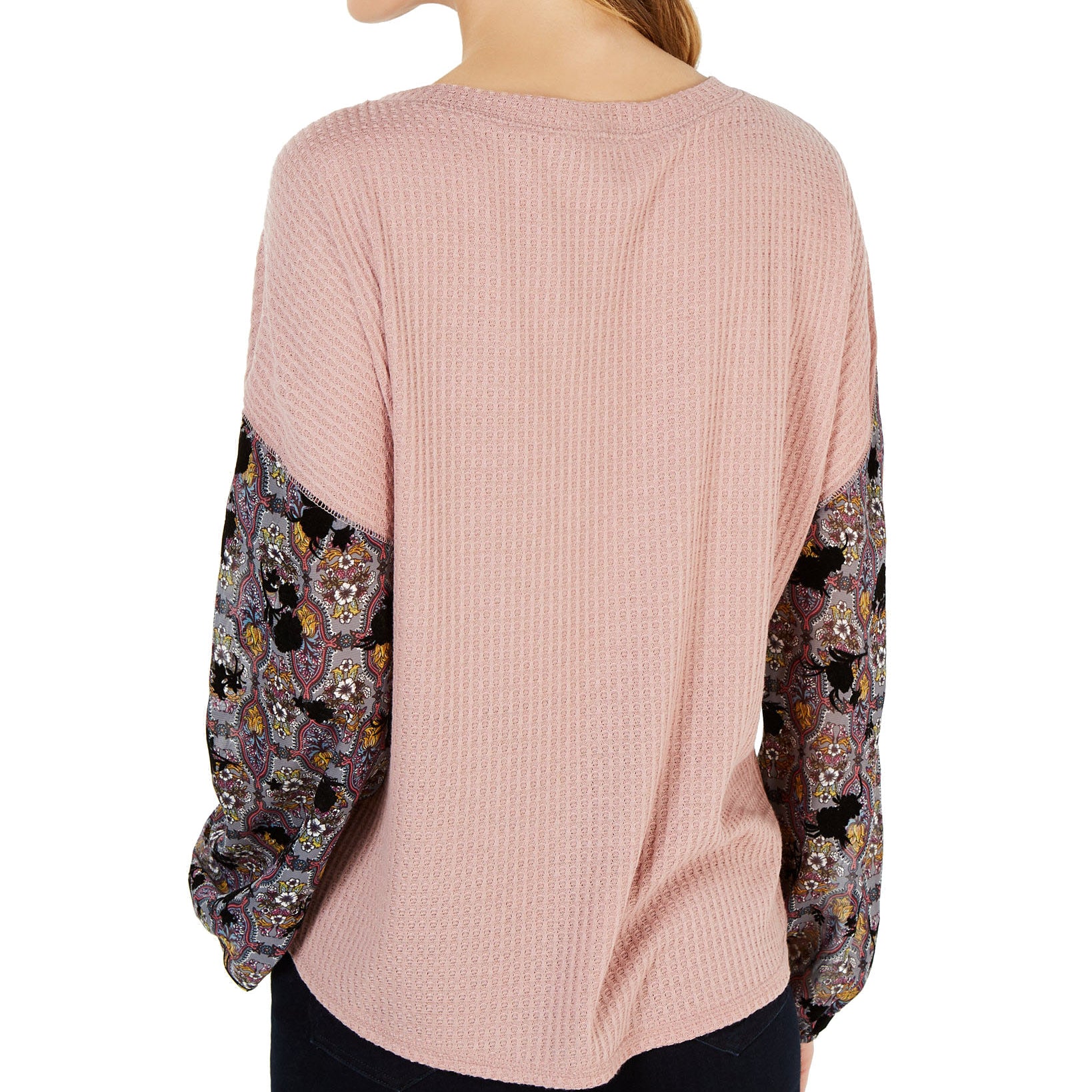 Gypsies & Moondust Juniors Waffle Knit Sheer Sleeve Top