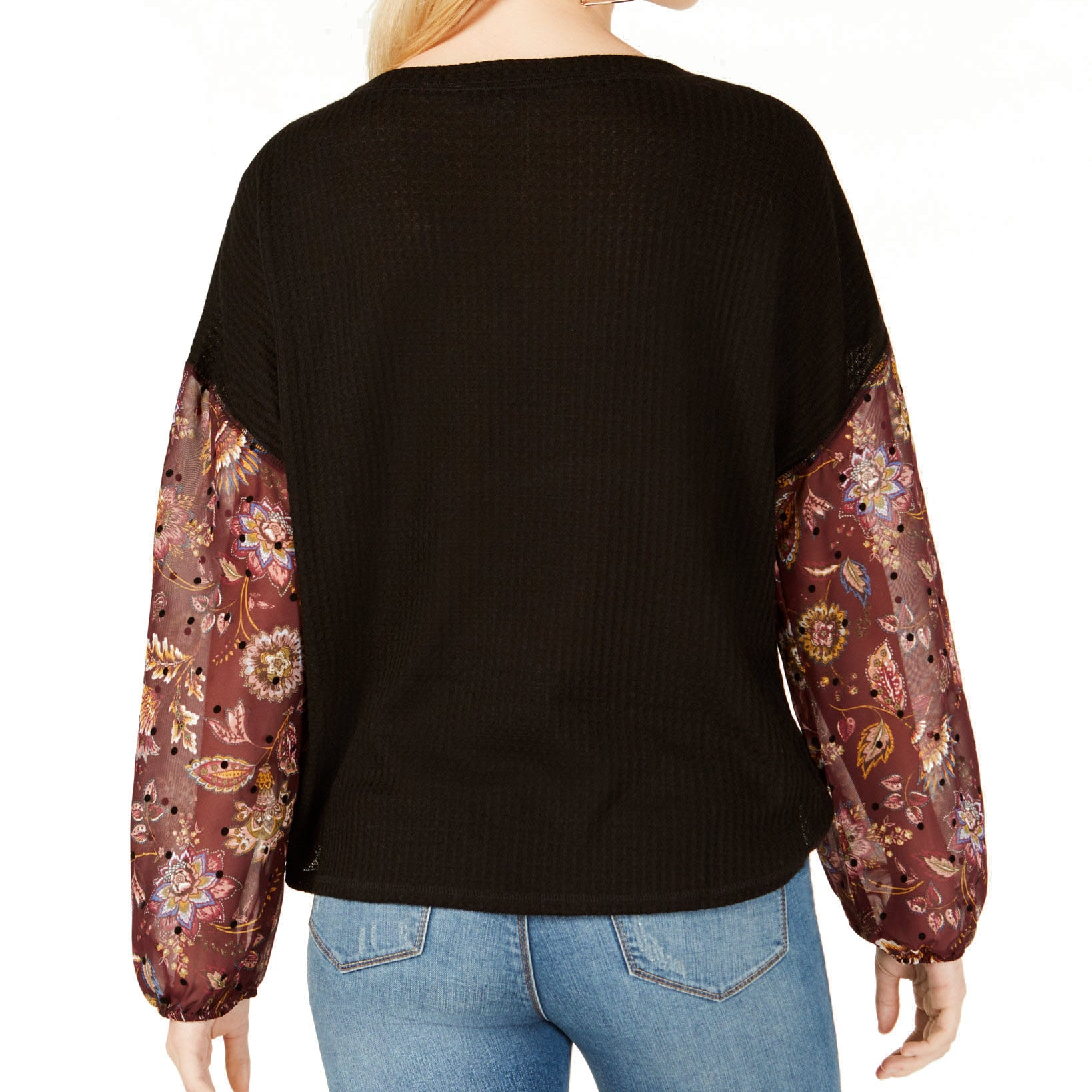 Gypsies & Moondust Juniors Waffle Knit Sheer Sleeve Top