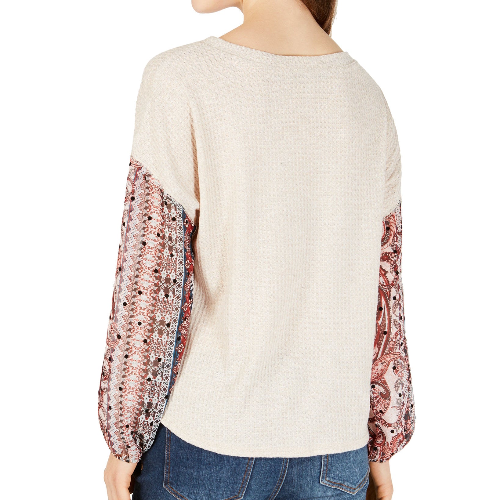 Gypsies & Moondust Juniors Waffle Knit Sheer Sleeve Top