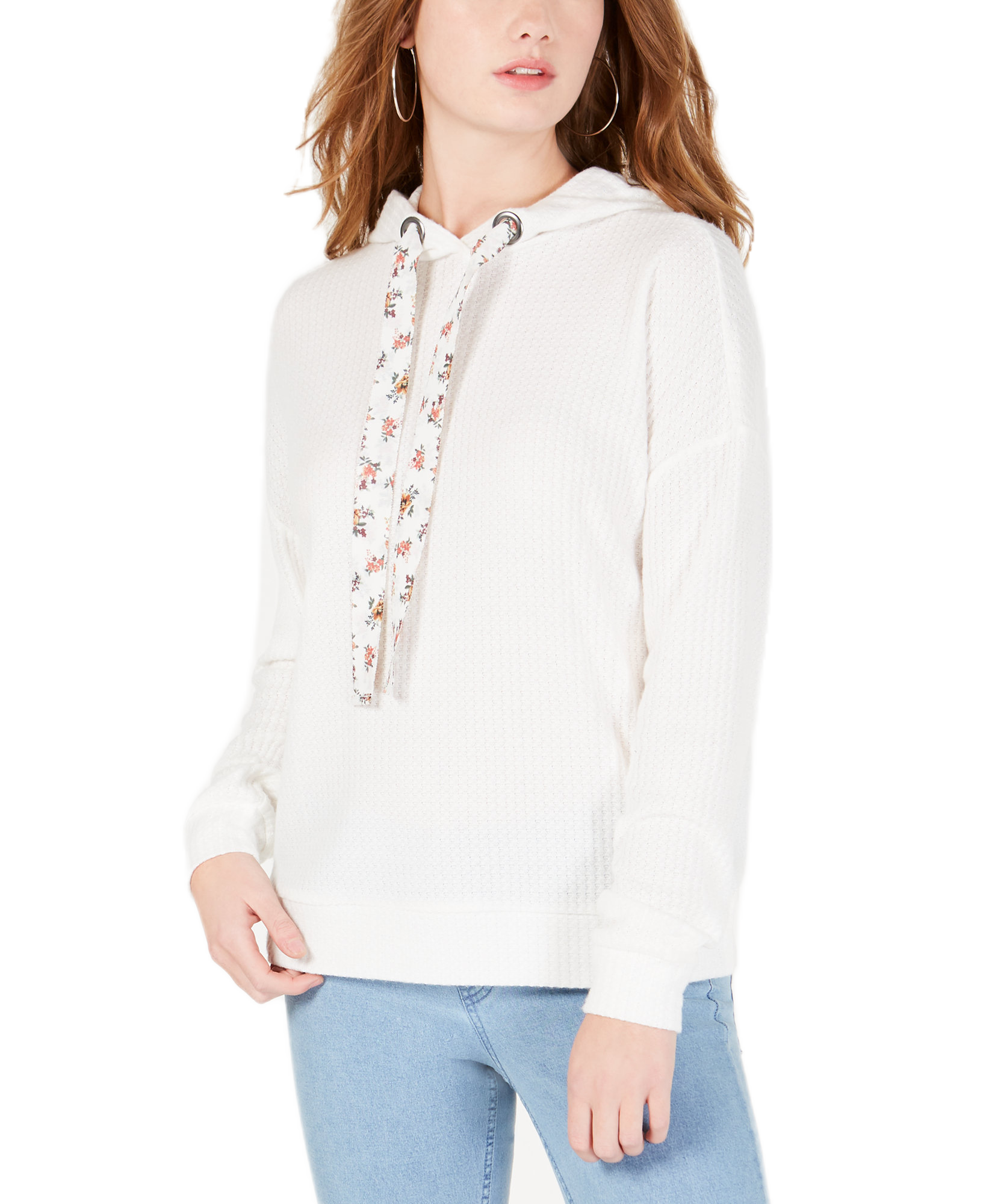 Ultra Flirt Waffle Knit Hoodie Gardenia