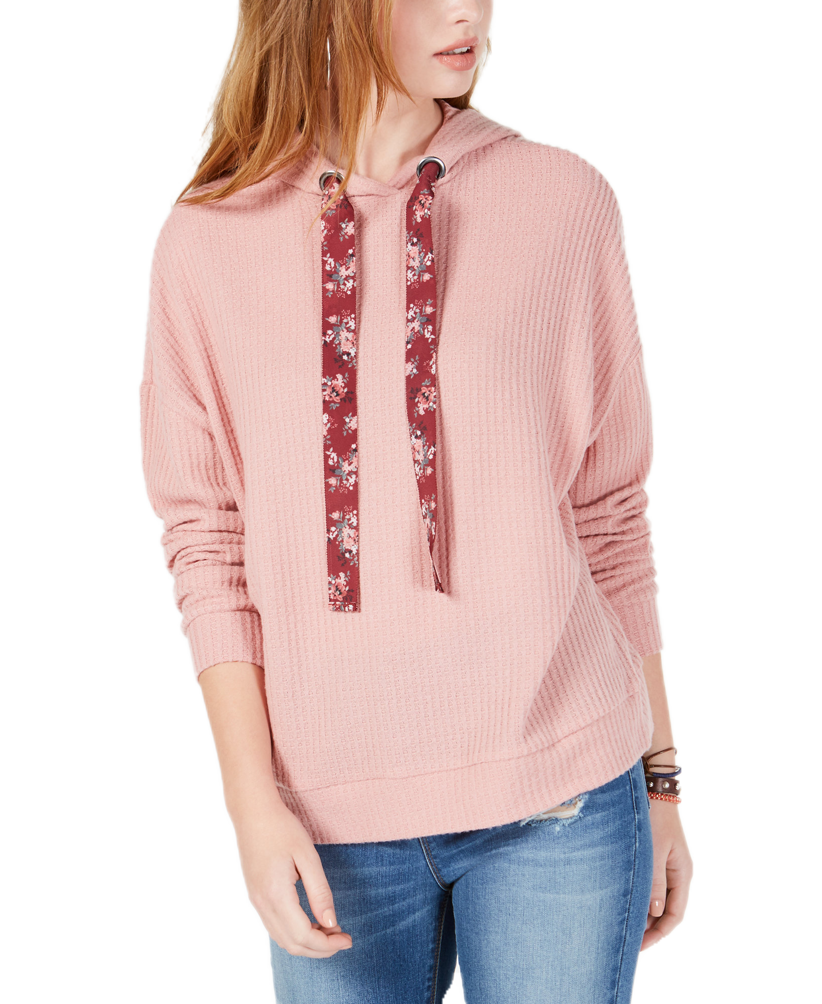 Ultra Flirt Waffle Knit Hoodie Rose Tan