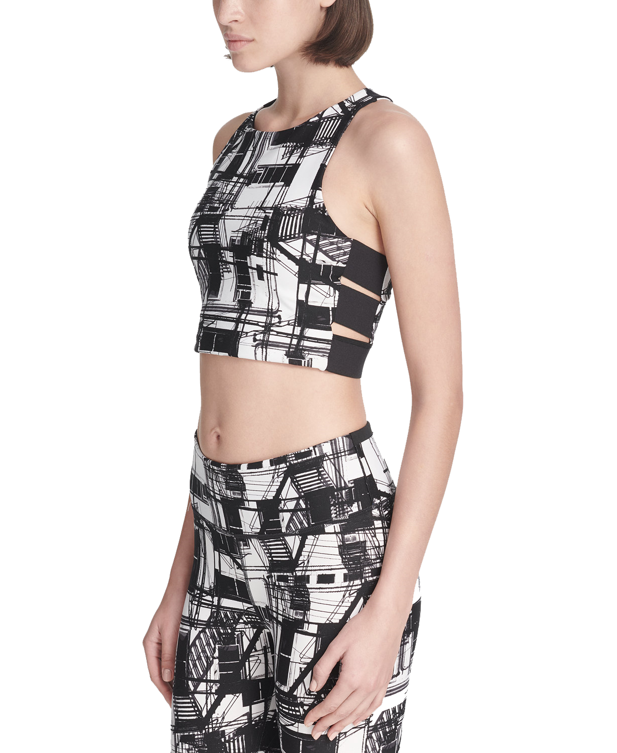 DKNY Women Sport Escape Printed Low Impact Racerback Sports Bra DP8T6075 Black