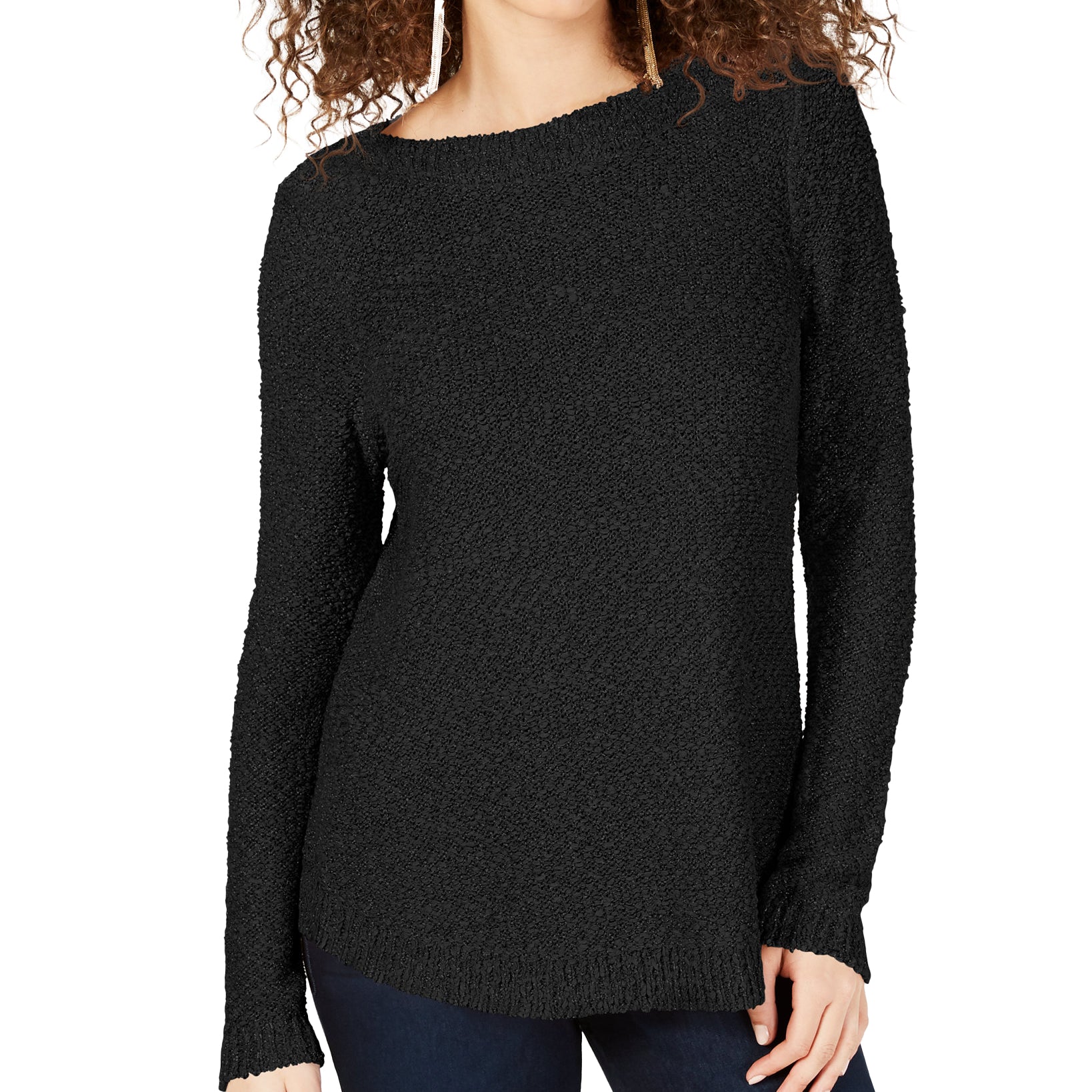 INC International Concepts Women Textured Knit Shimmer Sweater Black