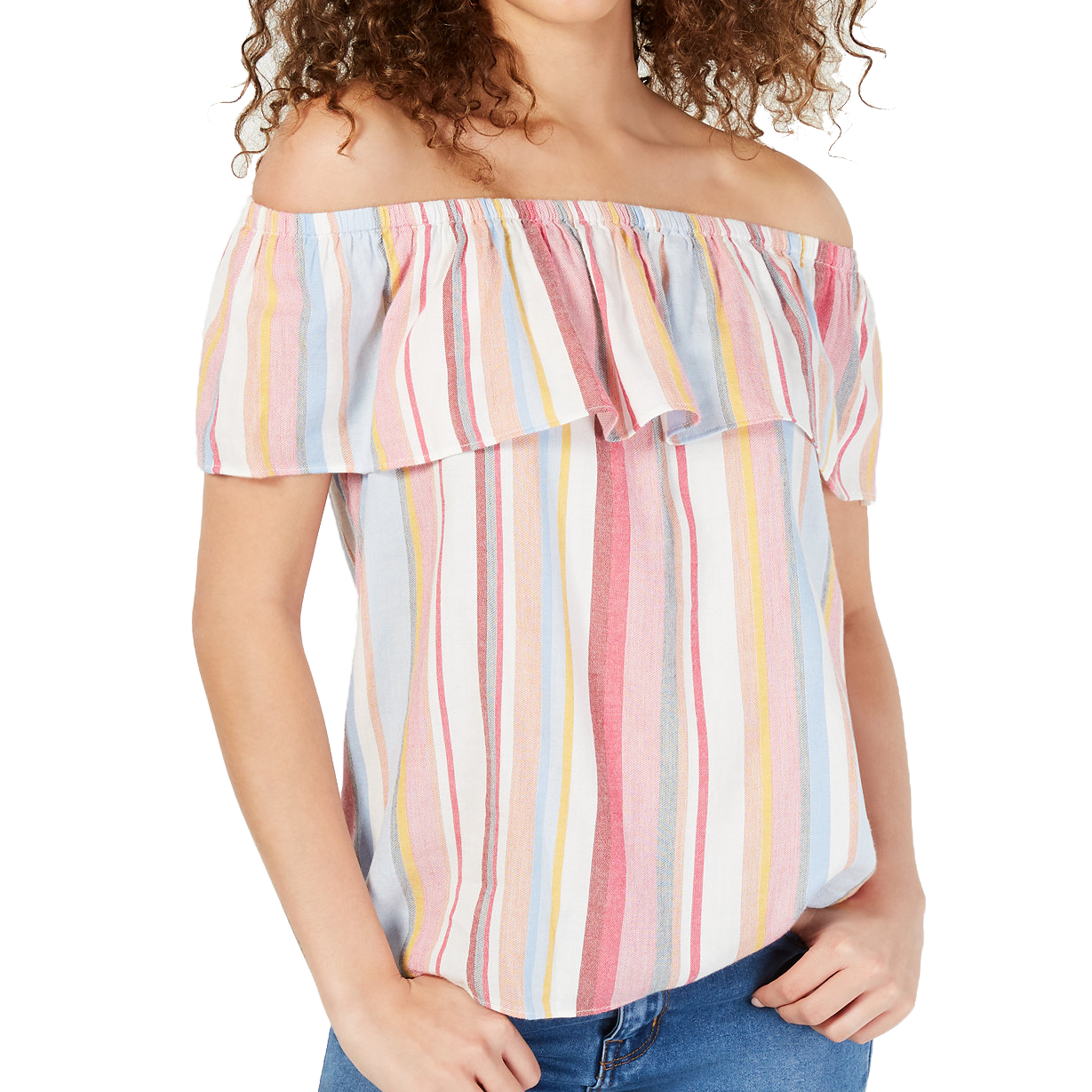 INC International Concepts Women Ruffled Rainbow Off The Shoulder Top Rainbow