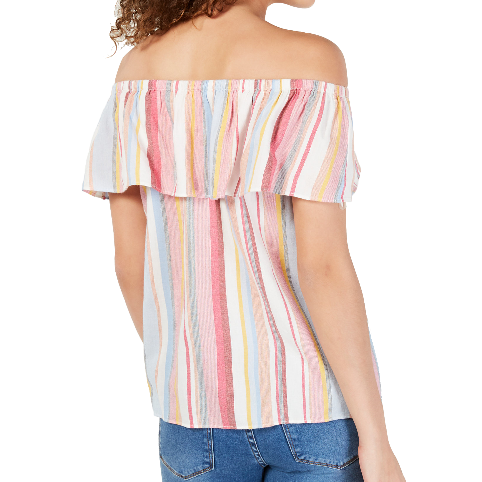 INC International Concepts Women Ruffled Rainbow Off The Shoulder Top