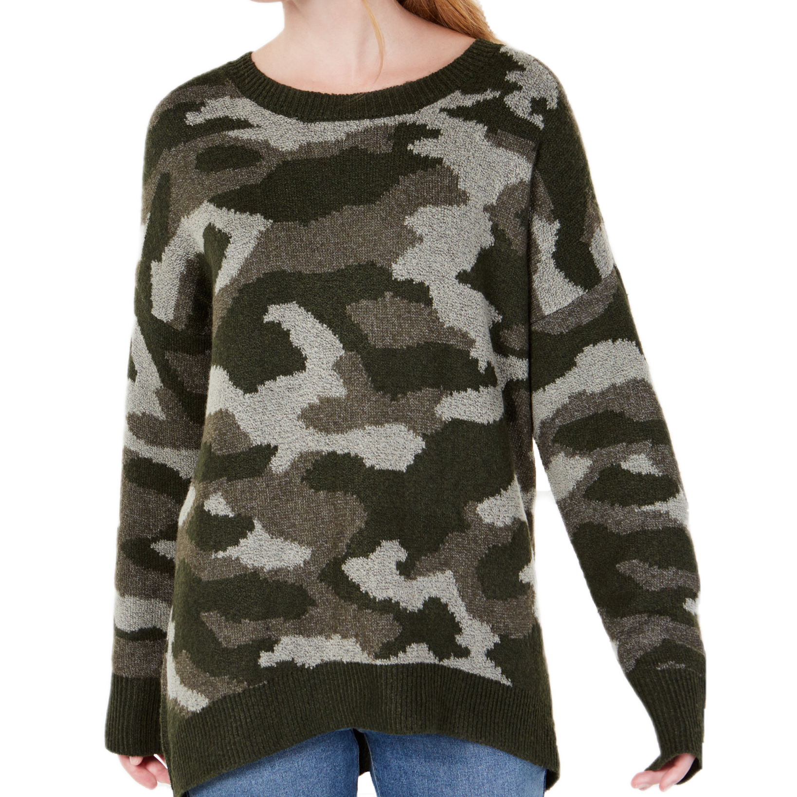 Ultra Flirt Camo Pullover Sweater Olive Combo
