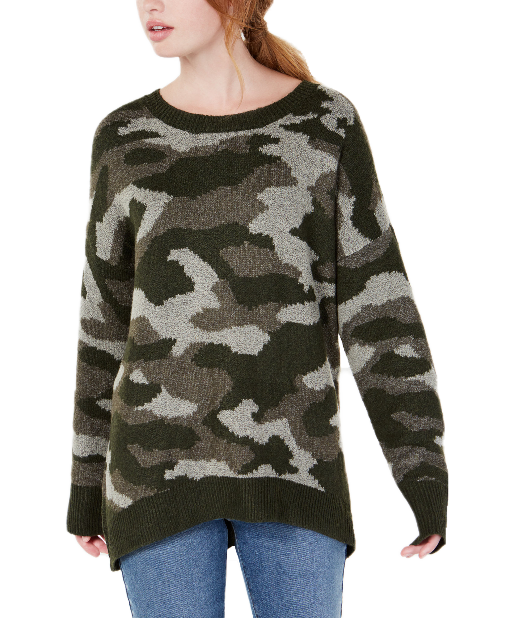 Ultra Flirt Camo Pullover Sweater Olive Combo