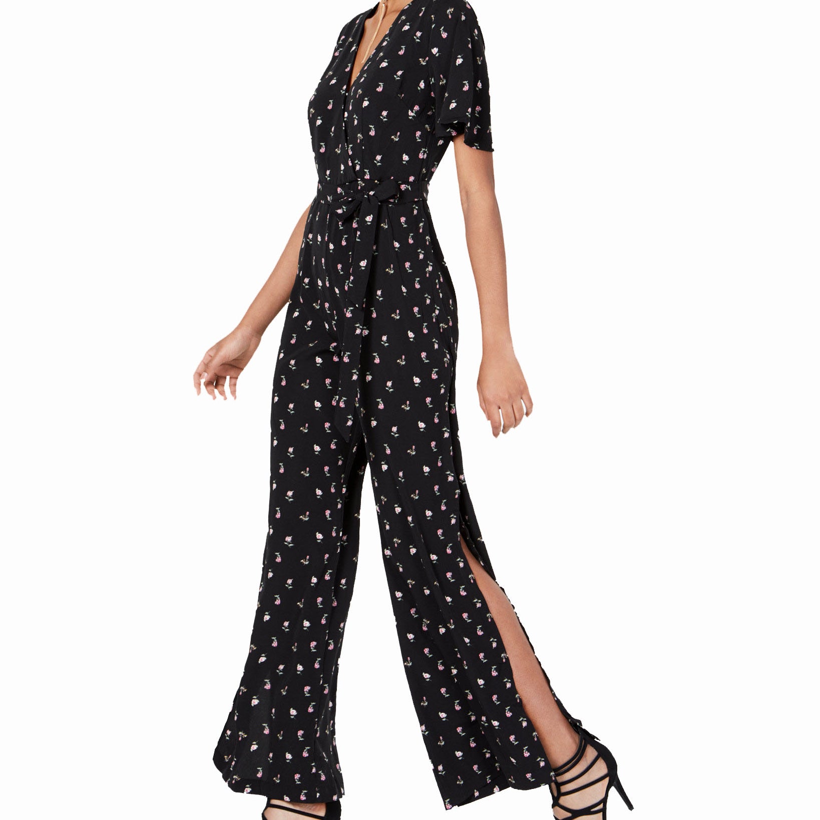 Material Girl Juniors Printed Wrap Jumpsuit Black