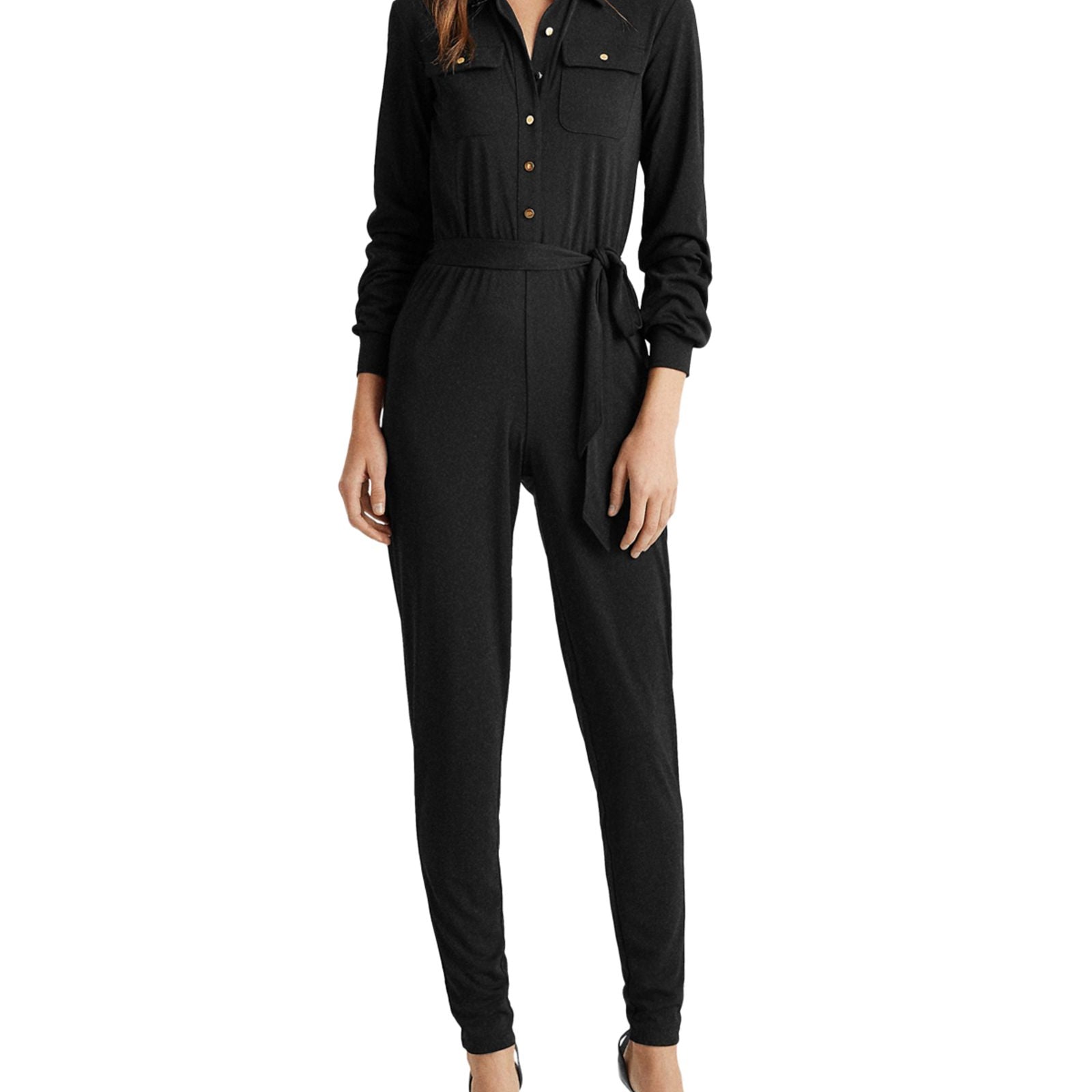 Lauren Ralph Lauren Jumpsuit Button up Tie Waist Jumpsuit Black