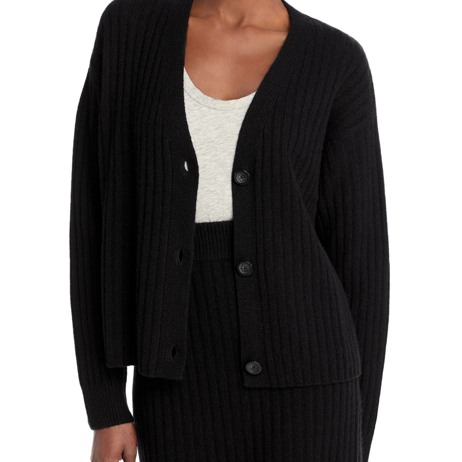 C by Bloomingdales Women Ribbed Cashmere Cardigan 100% Exclusive Black