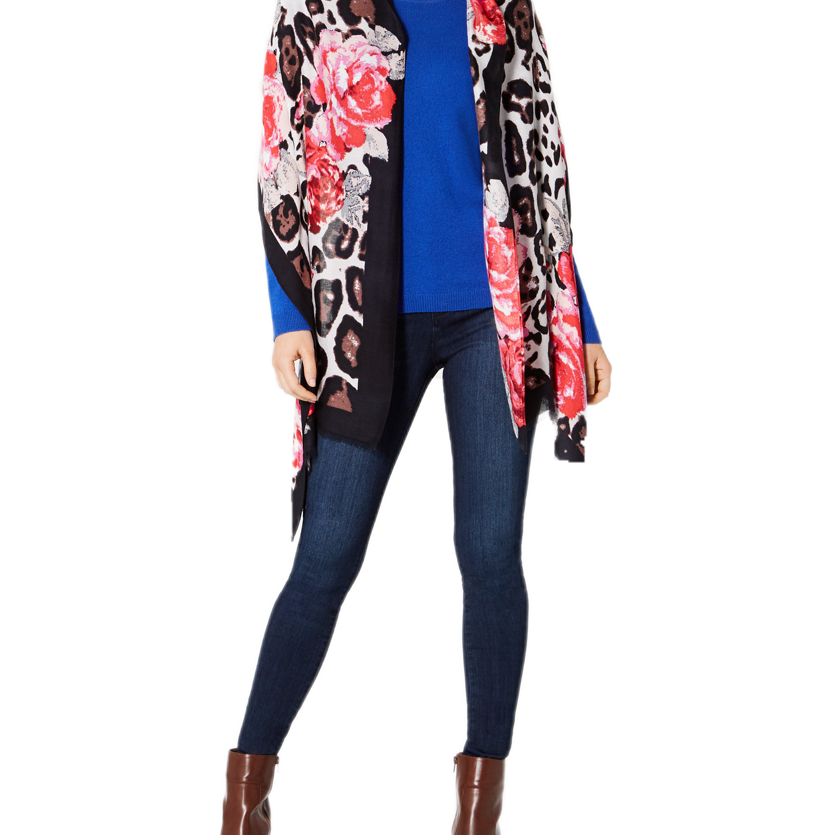 INC International Concepts Women Floral Leopard Print Scarf & Wrap in One Red