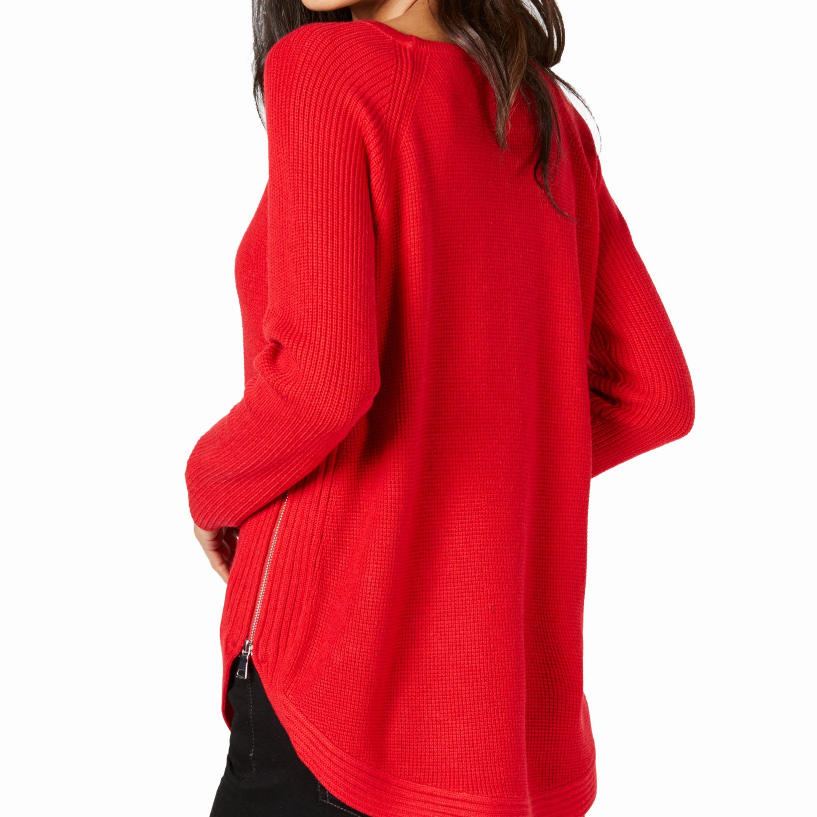 INC International Concepts Waffle Knit Side Zip Tunic Sweater