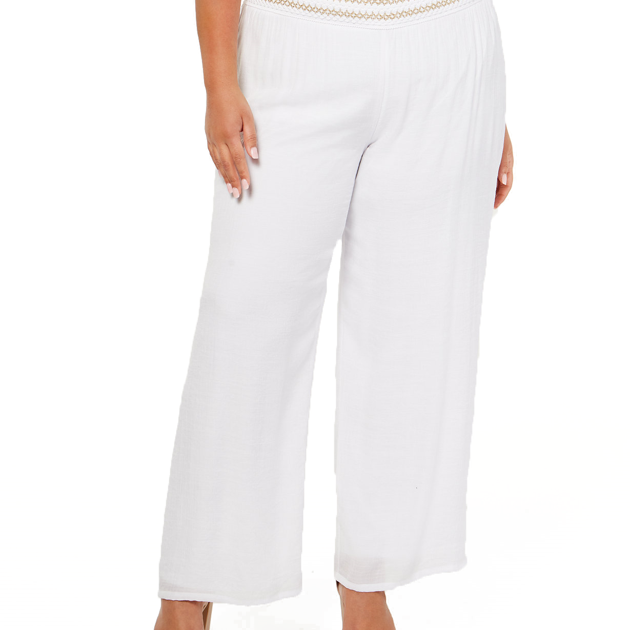 Nicola Women Plus Lined Gauze Pull On Pants Bright White