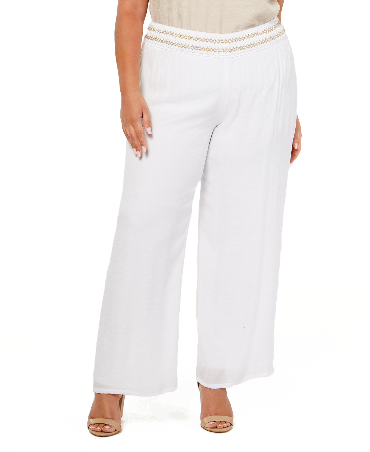 Nicola Women Plus Lined Gauze Pull On Pants Bright White