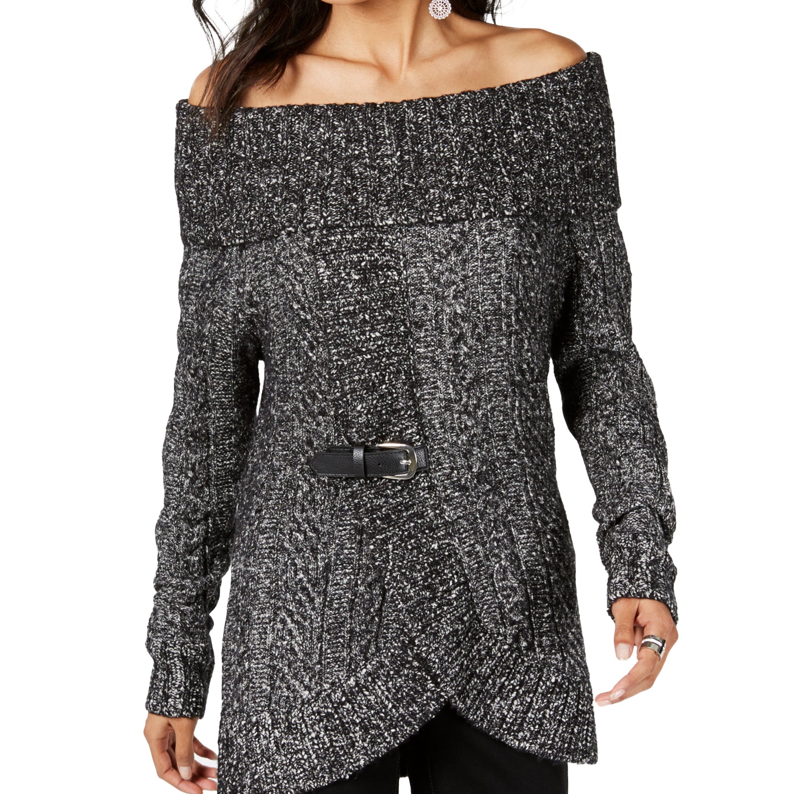 INC International Concepts Women Off The Shoulder Sweater Medium Heather Grey