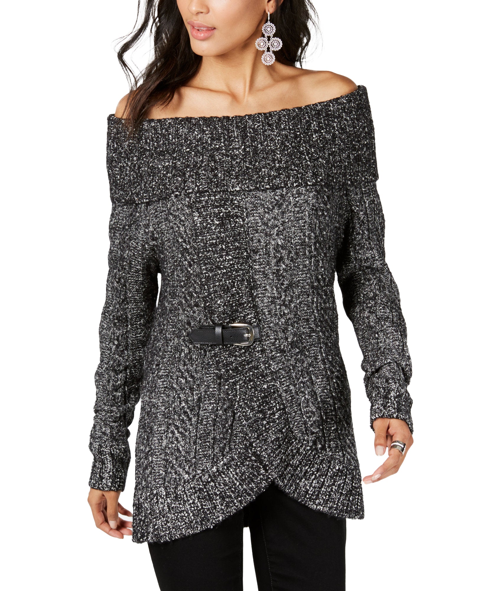 INC International Concepts Women Off The Shoulder Sweater Medium Heather Grey