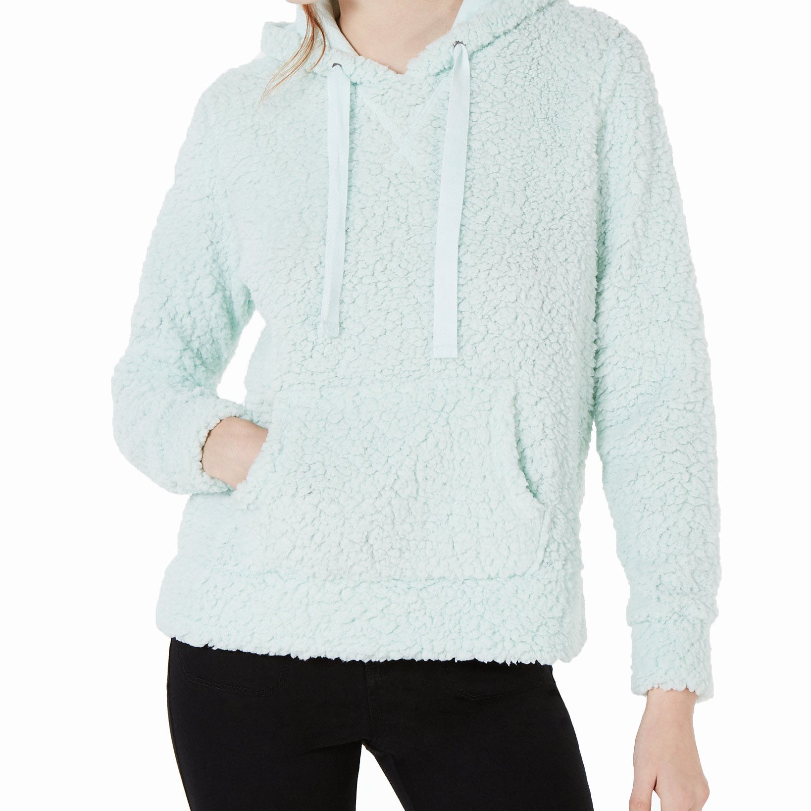 Hippie Rose Faux Sherpa Pullover Hoodie Soothing Green