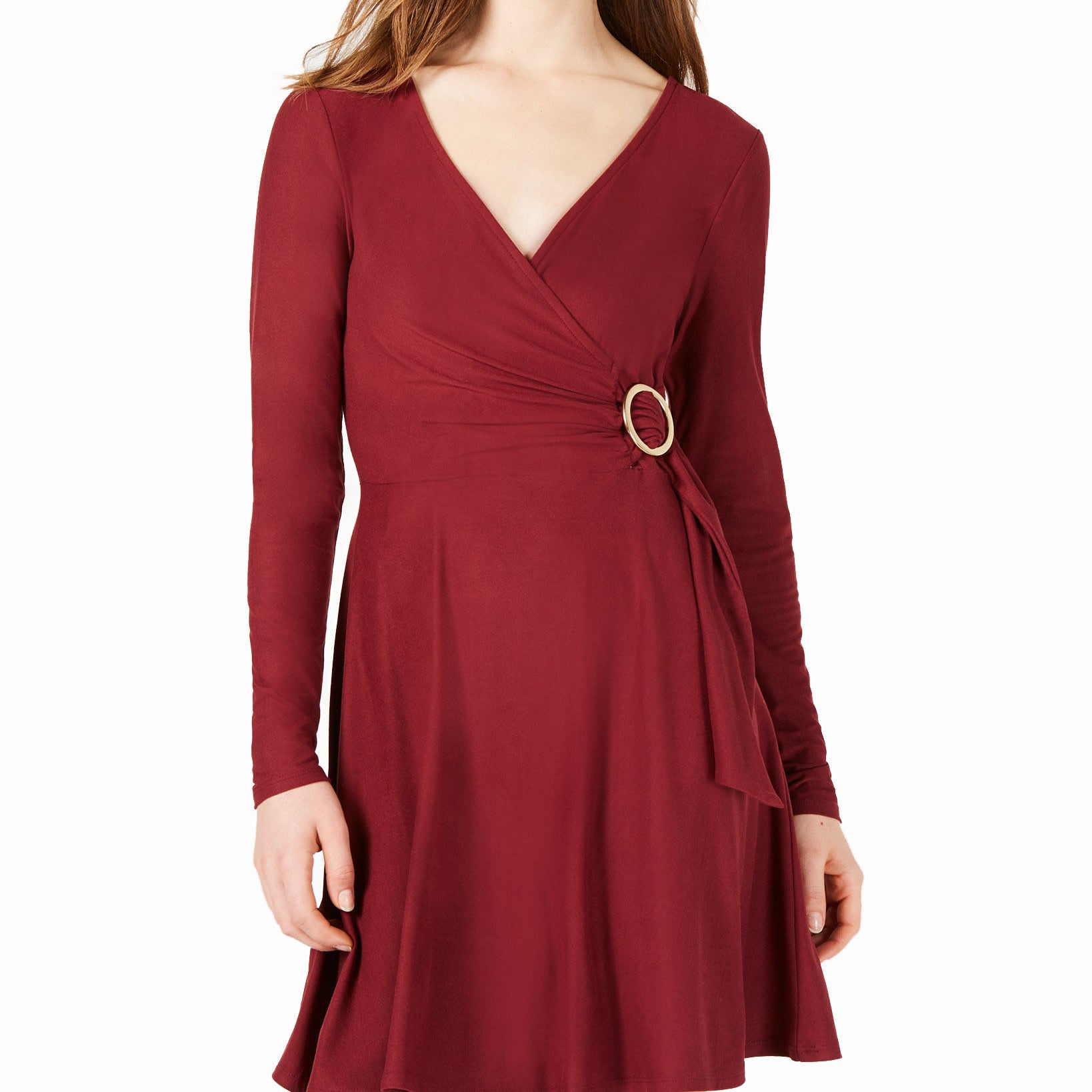 Planet Gold Juniors Surplice Neck Dress Zinfandel
