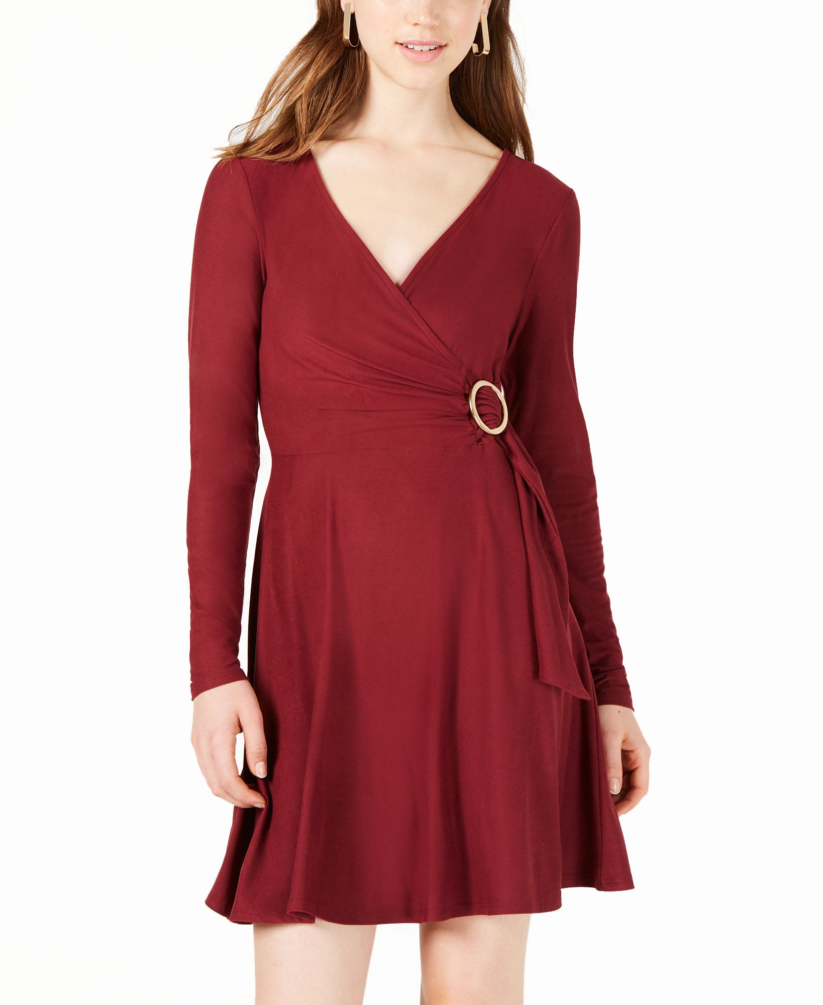 Planet Gold Juniors Surplice Neck Dress Zinfandel