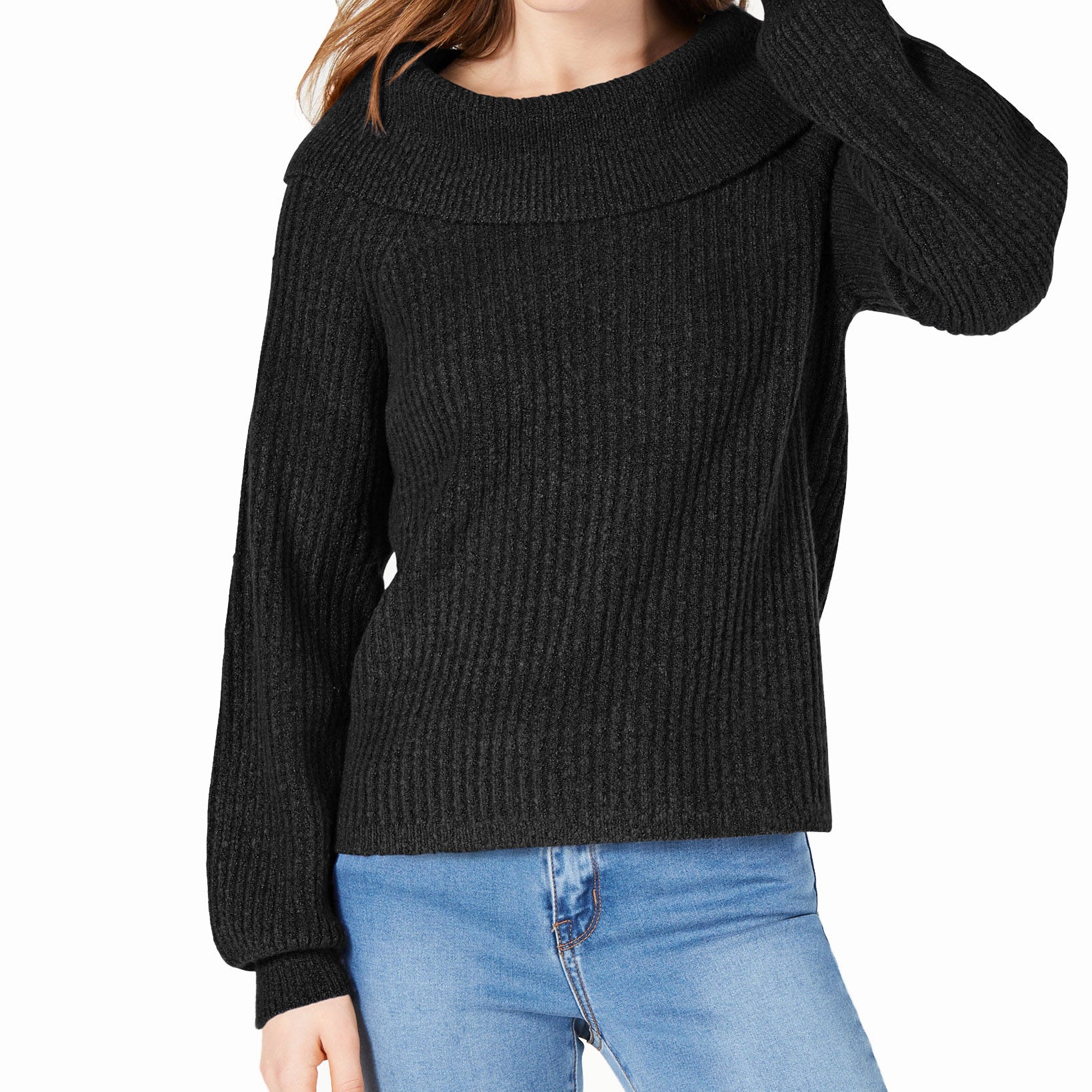 Hooked Up by IOT Marilyn Shawl Collar Sweater Black