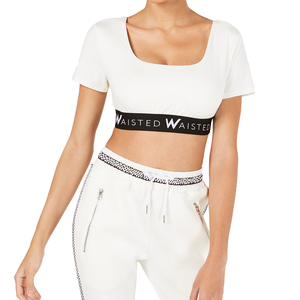 Waisted Women Elastic Band Logo Crop Top White