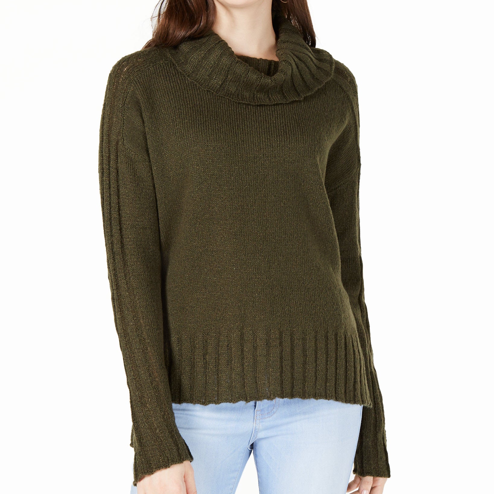 Hooked Up by IOT Drop Shoulder Sweater Olive
