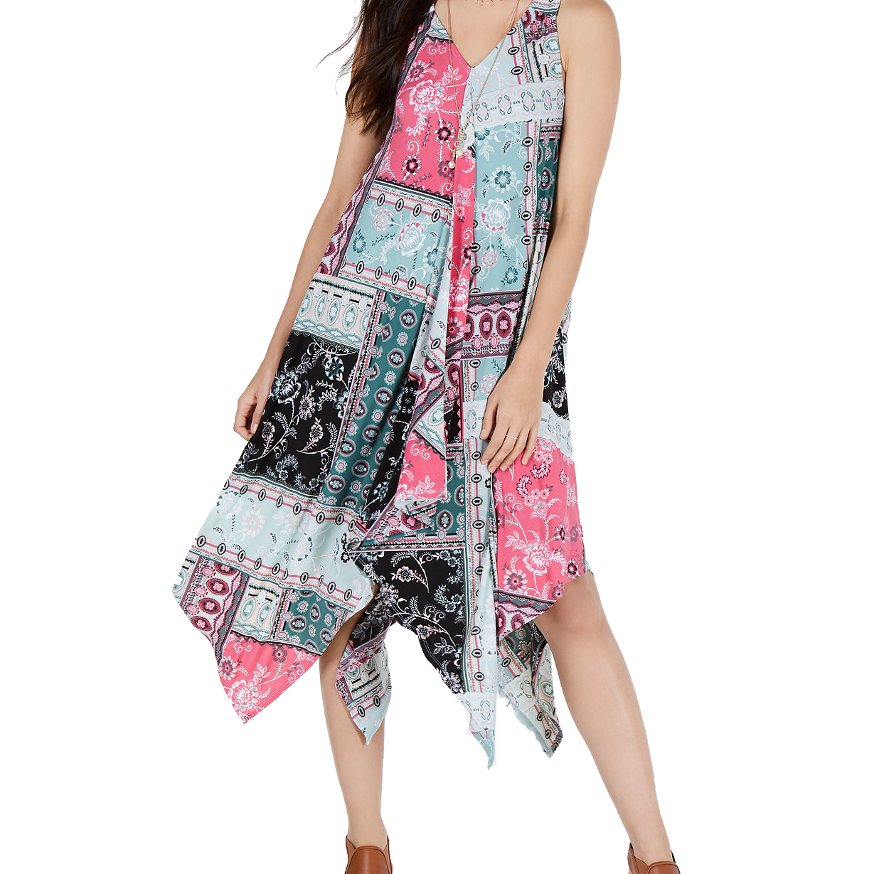 Style & Co Petite Printed Scarf Dress Playful Patch
