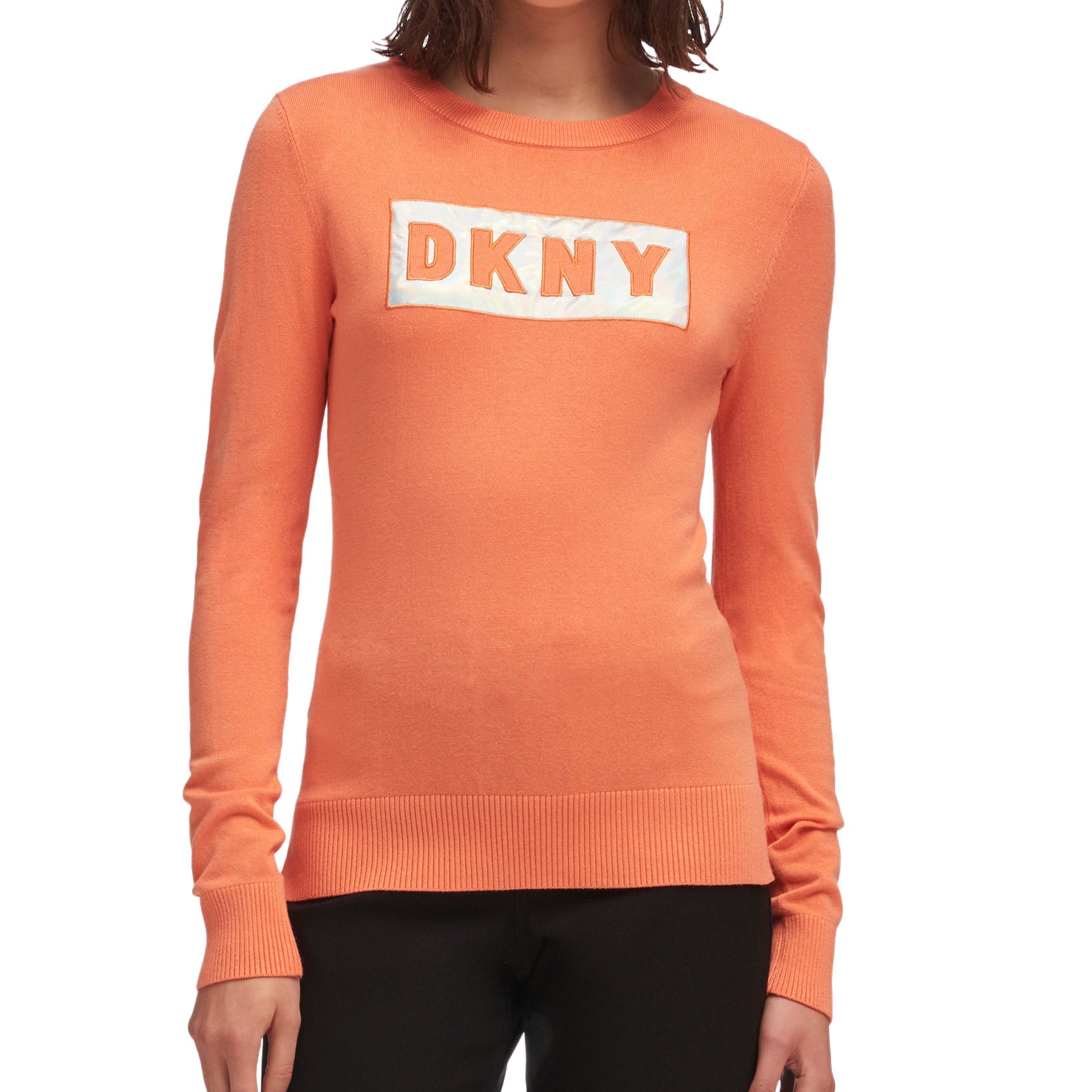 DKNY Women Block Letter Logo Sweatshirt Orange