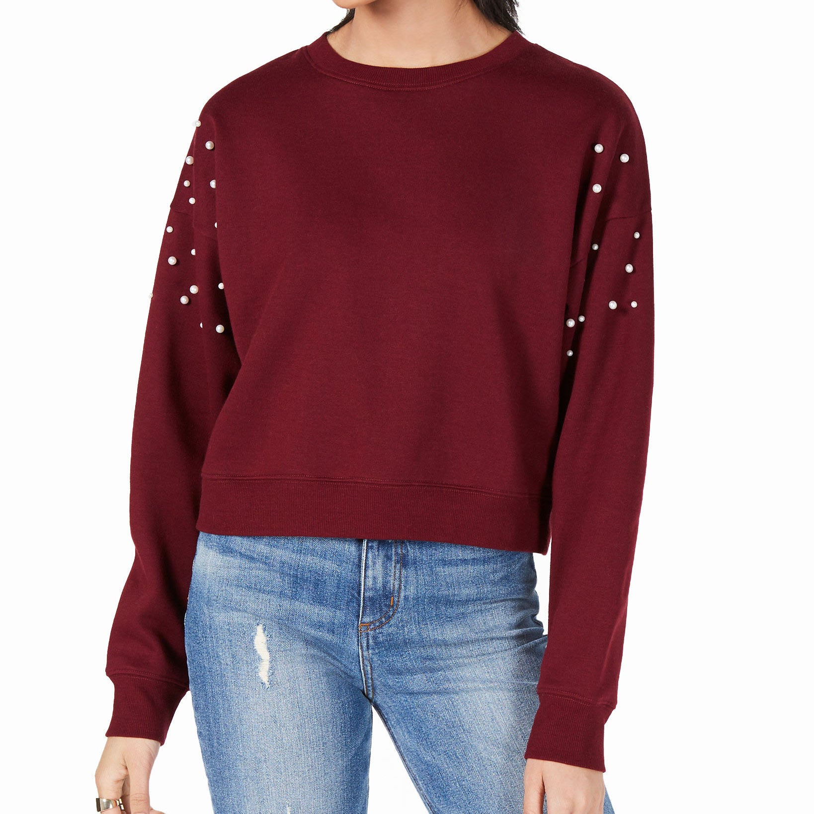 Freshman Imitation Pearl Sweatshirt Red Silk