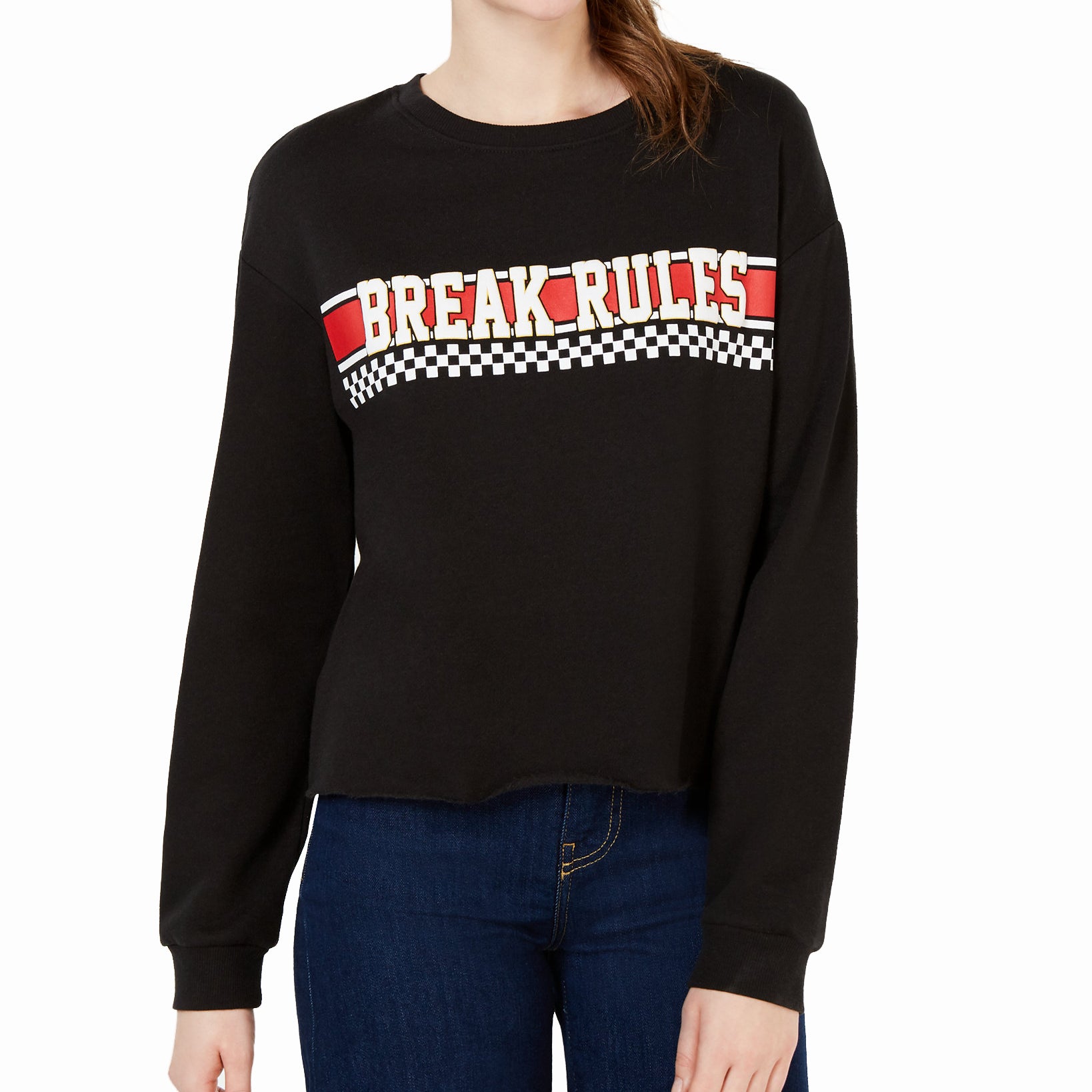 Rebellious One Break Rules Cropped Graphic Sweatshirt Black
