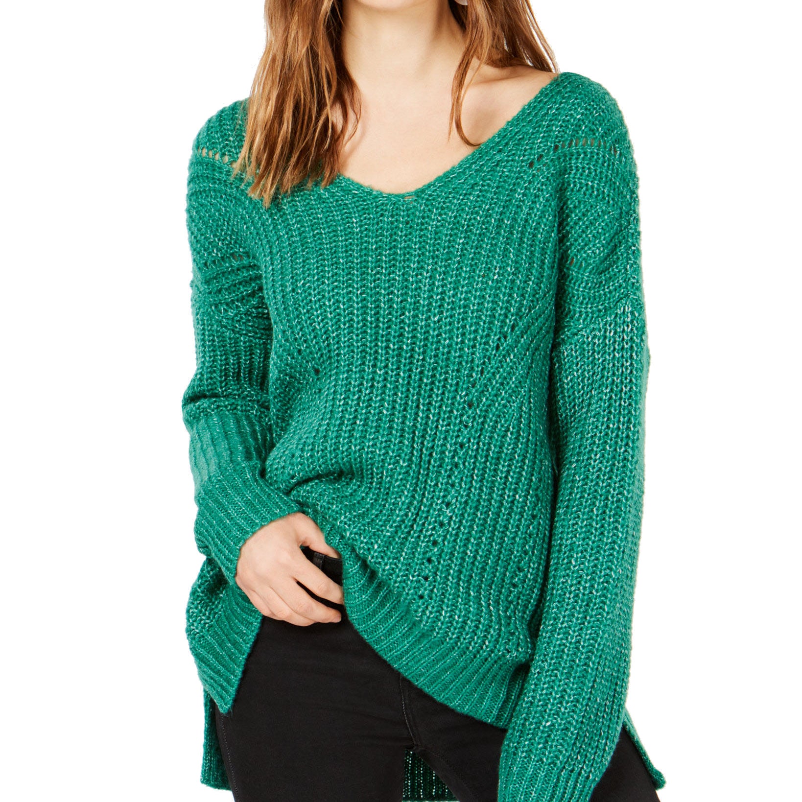 Hippie Rose Crisscross Back Pointelle Sweater Green Beach