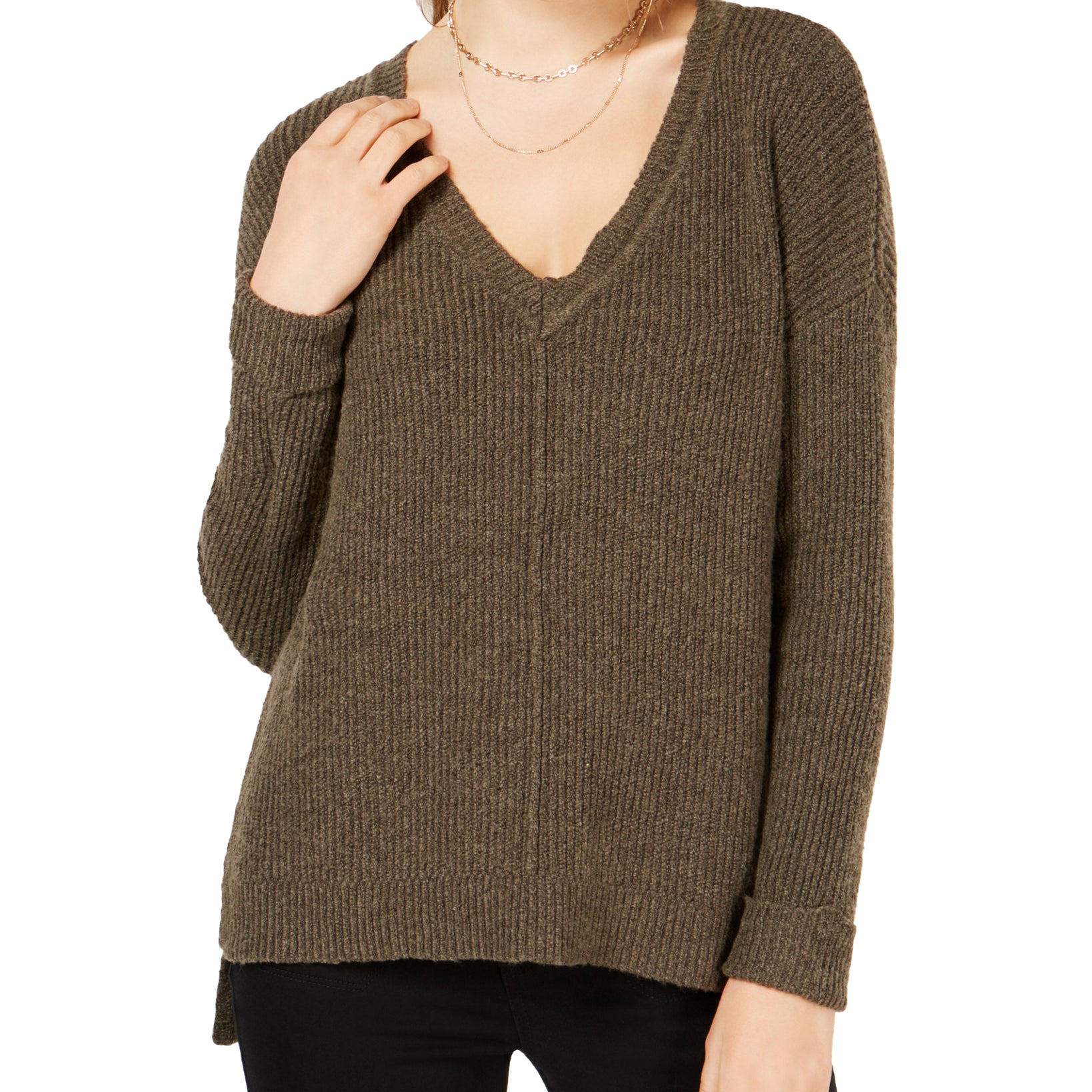 Hippie Rose Mossy Ribbed Knit Tunic Top Spanish Olive