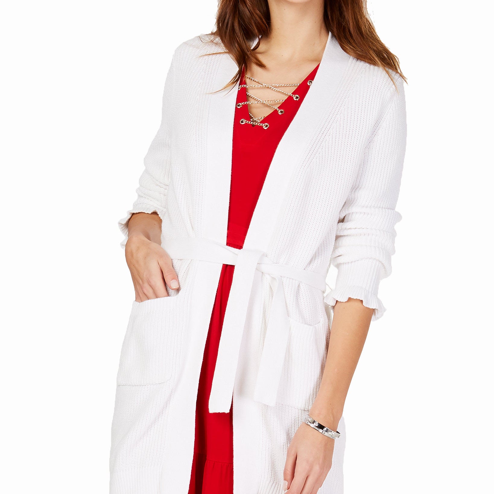 Michael Kors Women Ruffle Sleeve Cardigan White