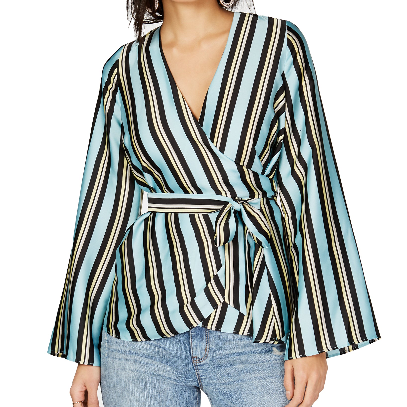INC International Concepts Women Striped Wrap Top Deluxe Stripe