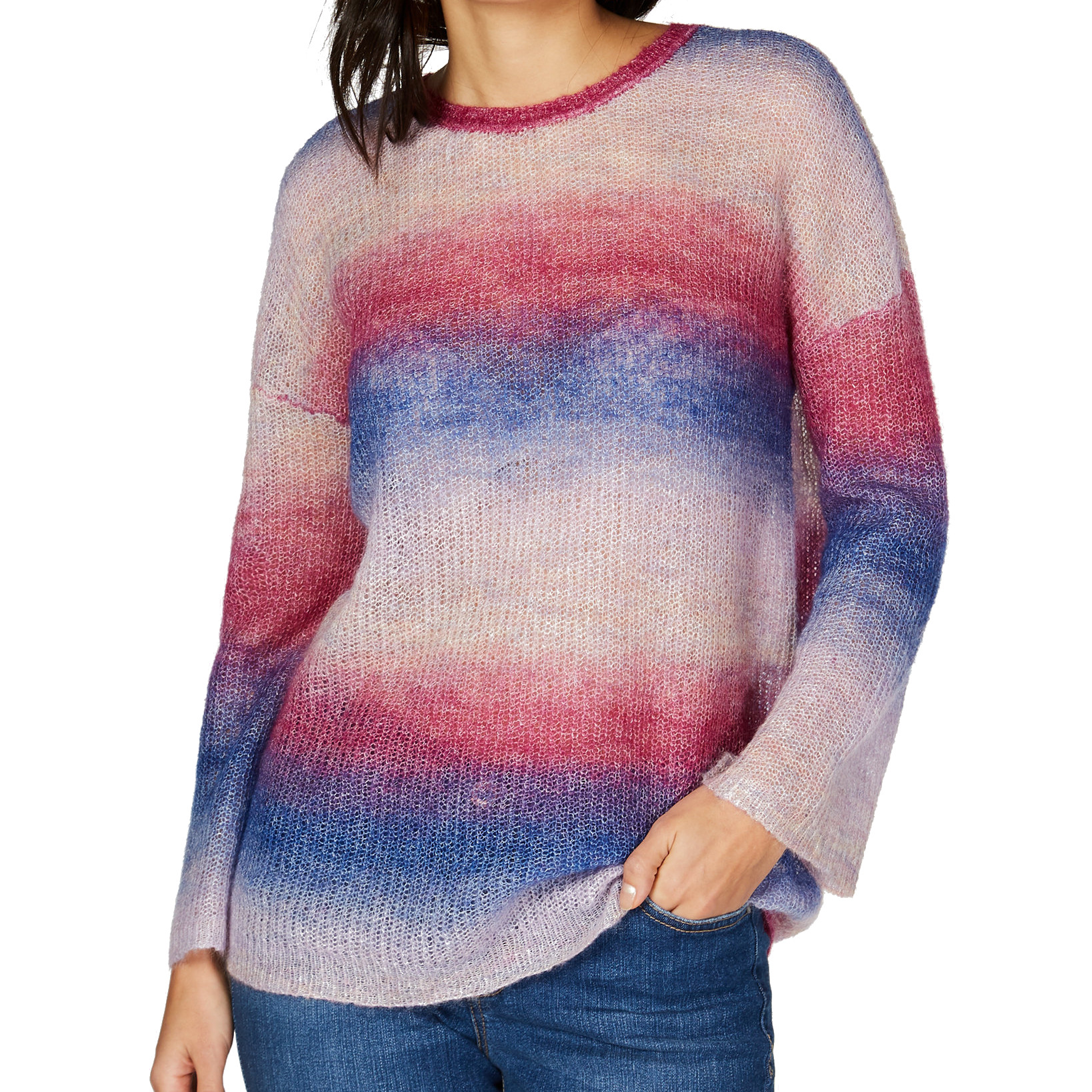 INC International Concepts Women Ombré Striped Sweater Magenta Flame