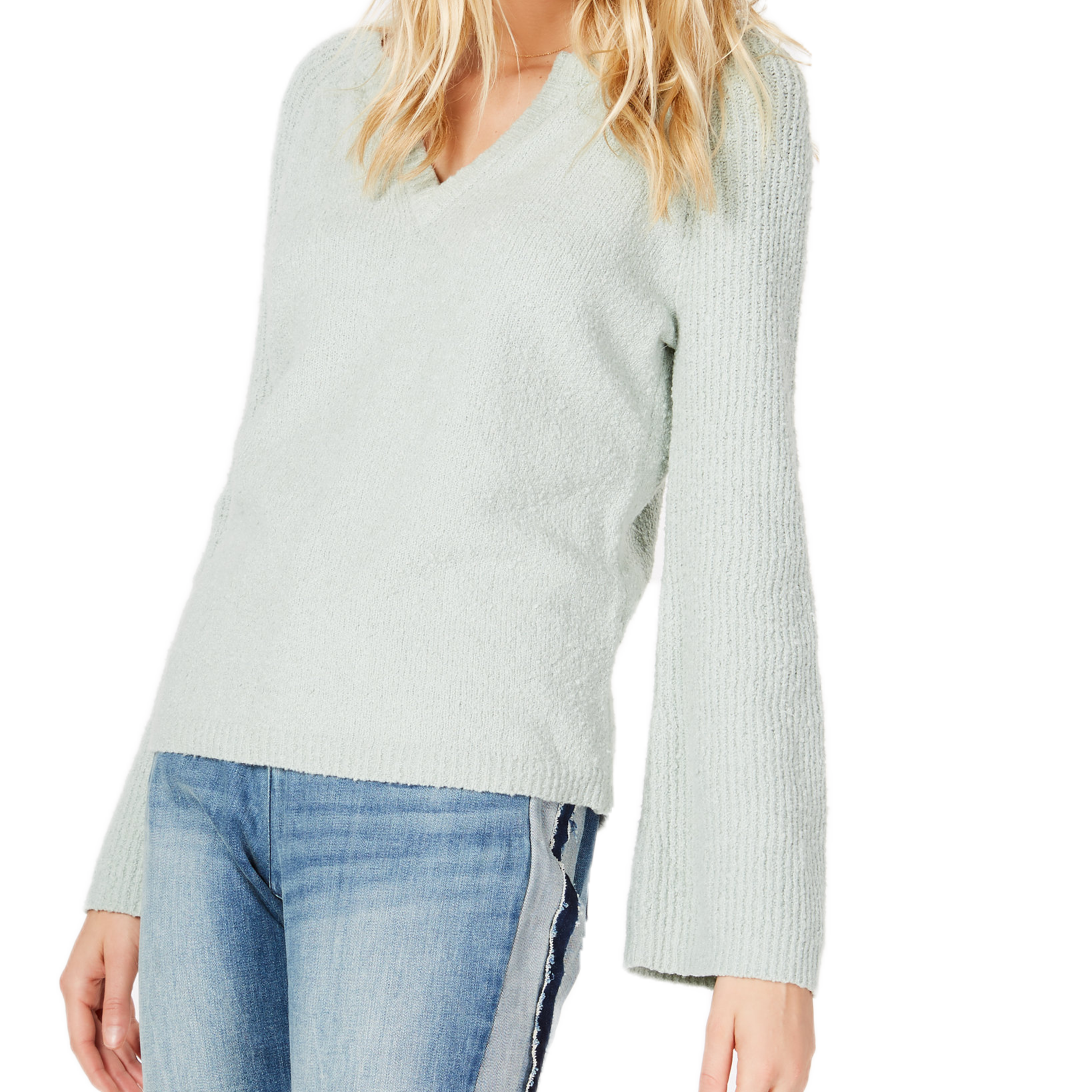 INC International Concepts Women Textured Bell Sleeve Sweater Antique Sage