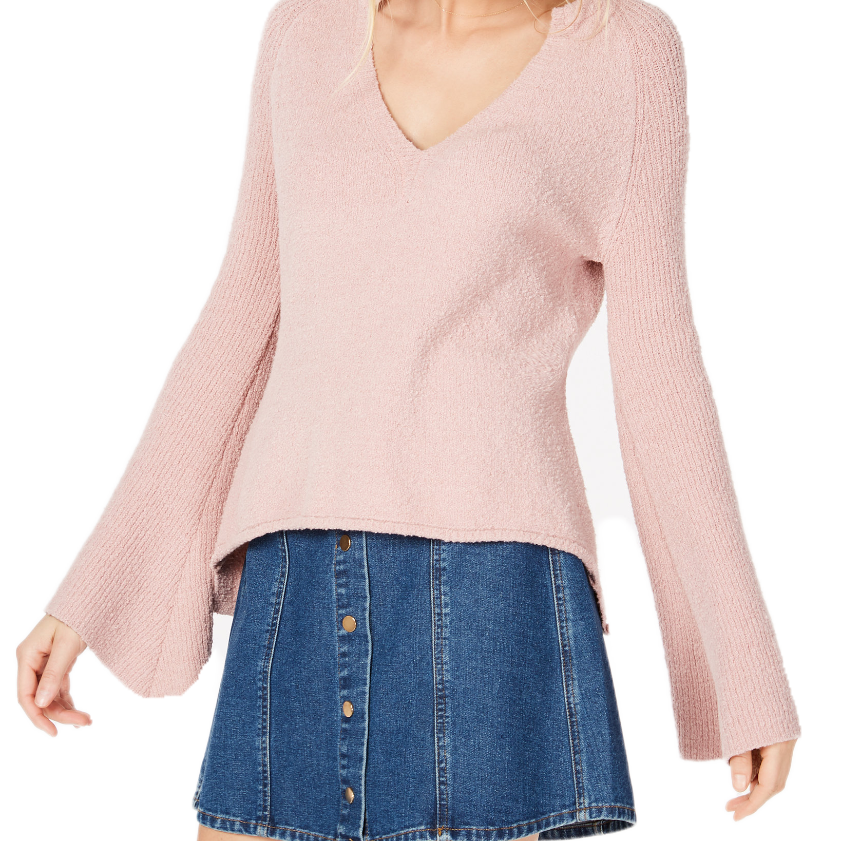 INC International Concepts Women Textured Bell Sleeve Sweater Pale Mauve