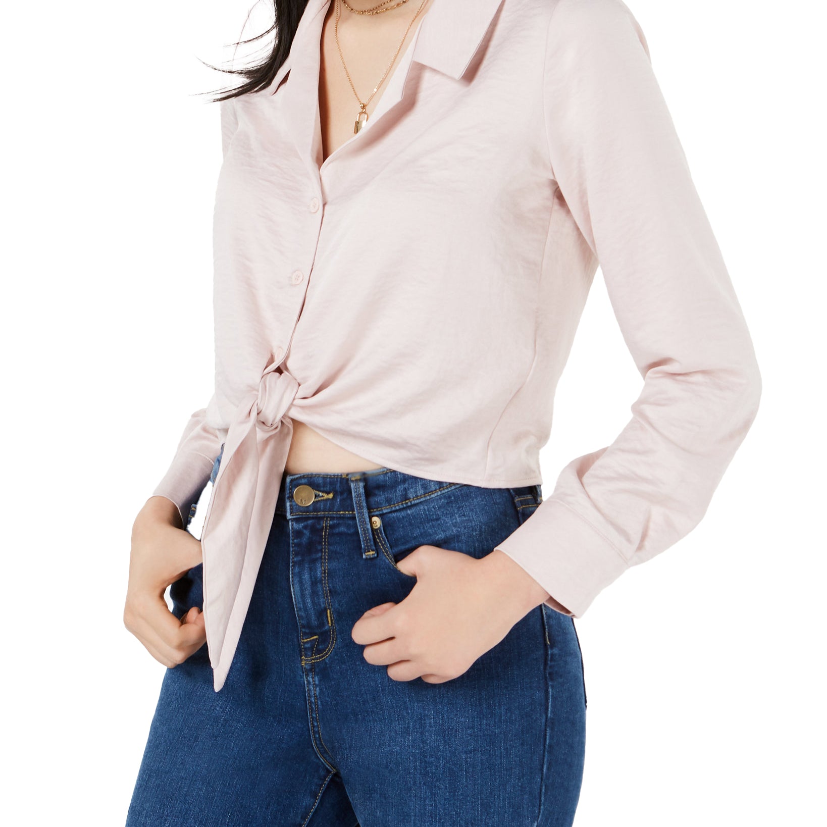 Love, Fire Women Button Front Tie Hem Shirt Sepia Rose