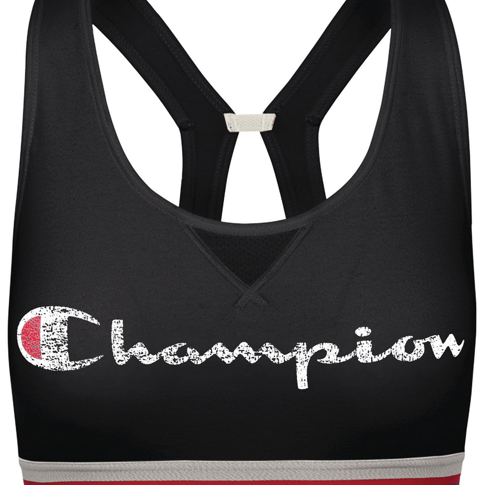 Champion Women Authentic Logo Print Cutout Racerback Medium Impact Sports Bra Black