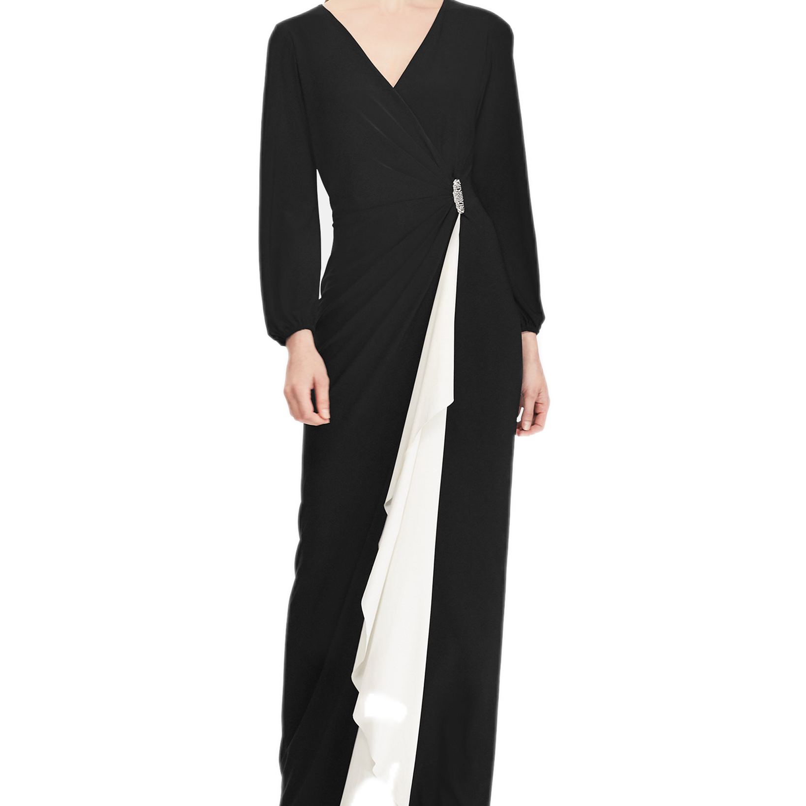Lauren Ralph Lauren Women Color Blocked Jersey Gown Black Lauren White