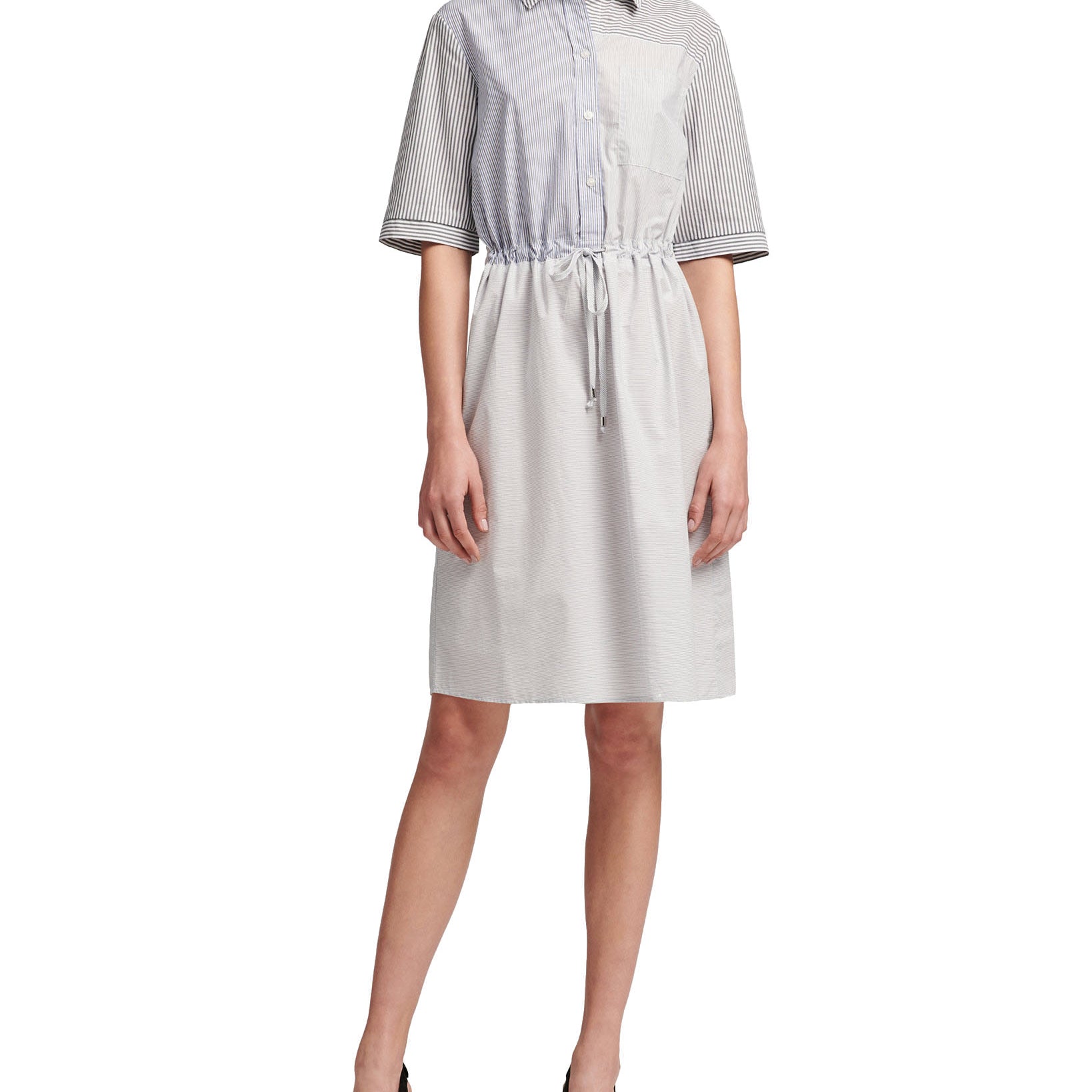 DKNY Women Cotton Short Sleeve Striped & Colorblocked Dress Grey