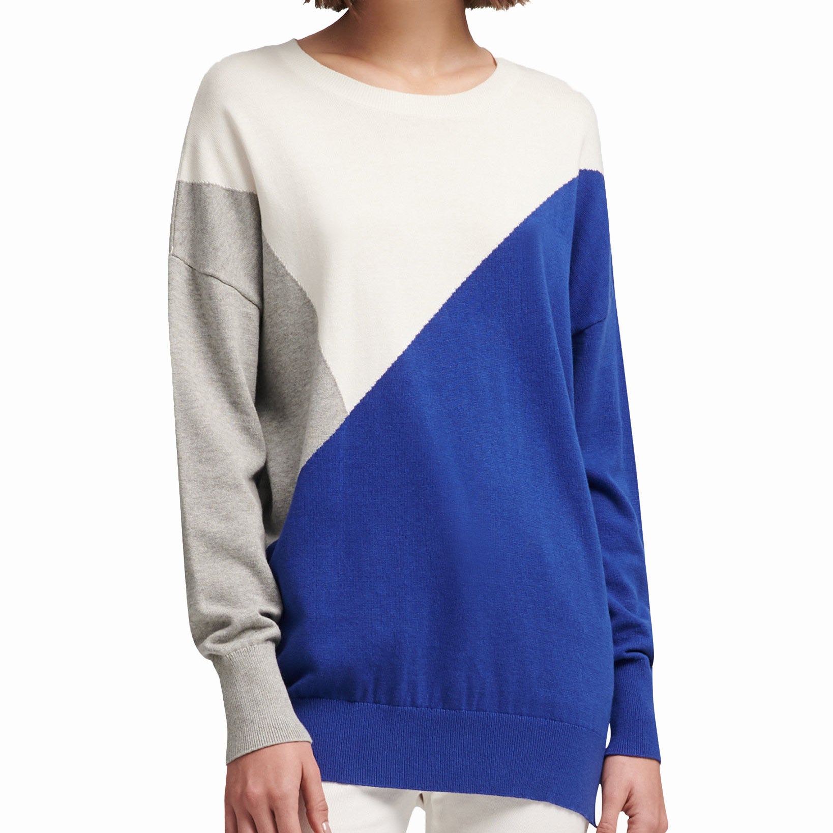 DKNY Women Cotton Colorblock Sweater Sapphire Multi