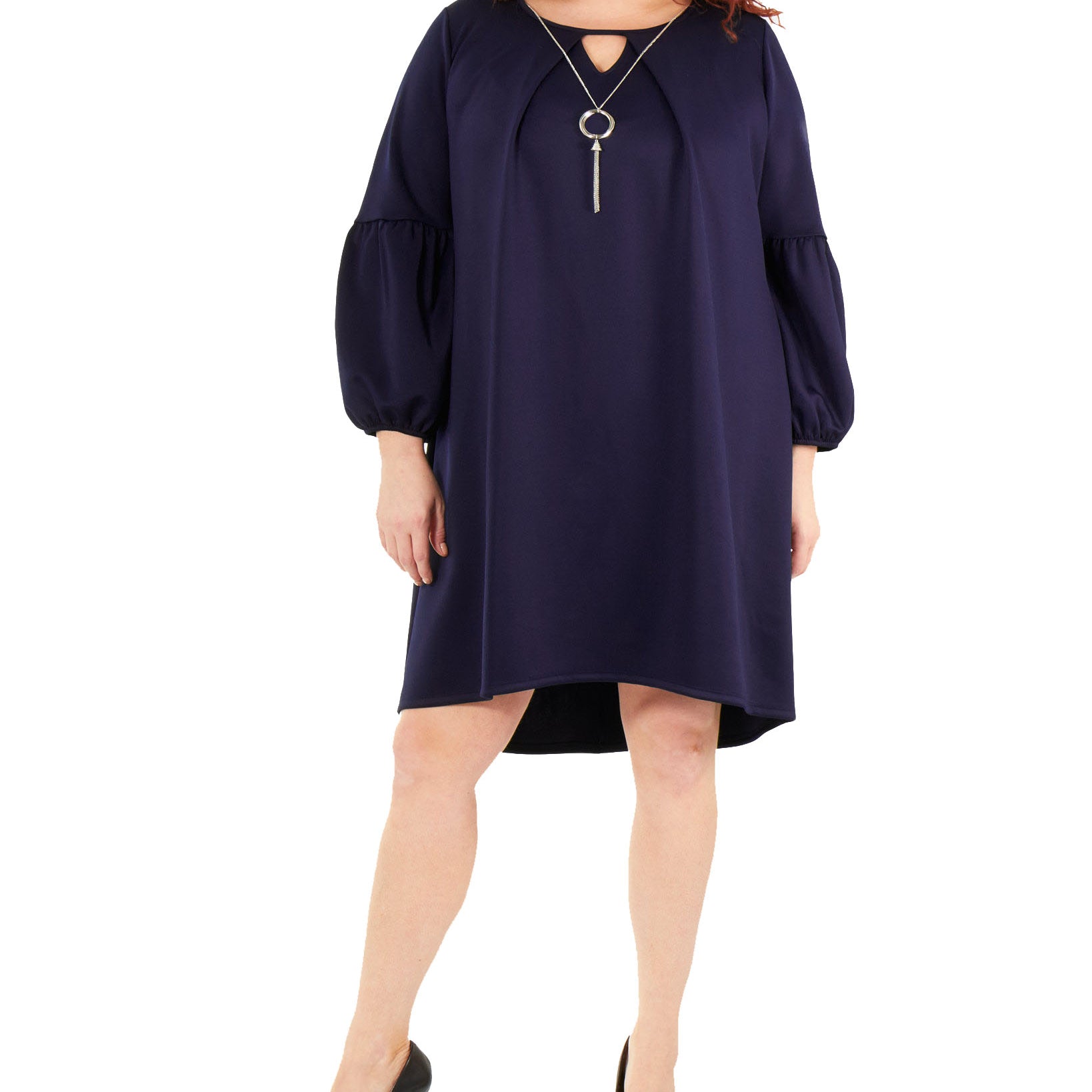 NY Collection Women Plus Balloon Sleeve Shift Dress With Necklace Eclipse