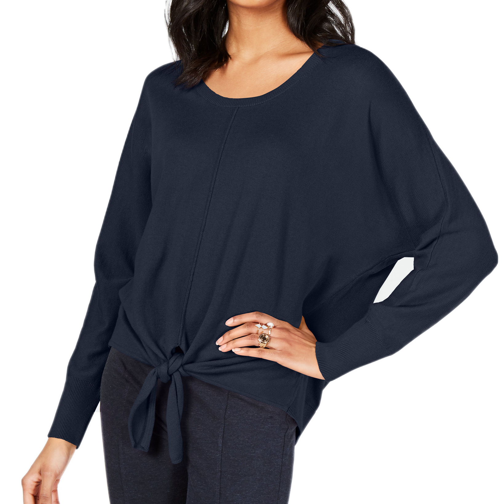 Style & Co Tie Hem Sweater Industrial Blue