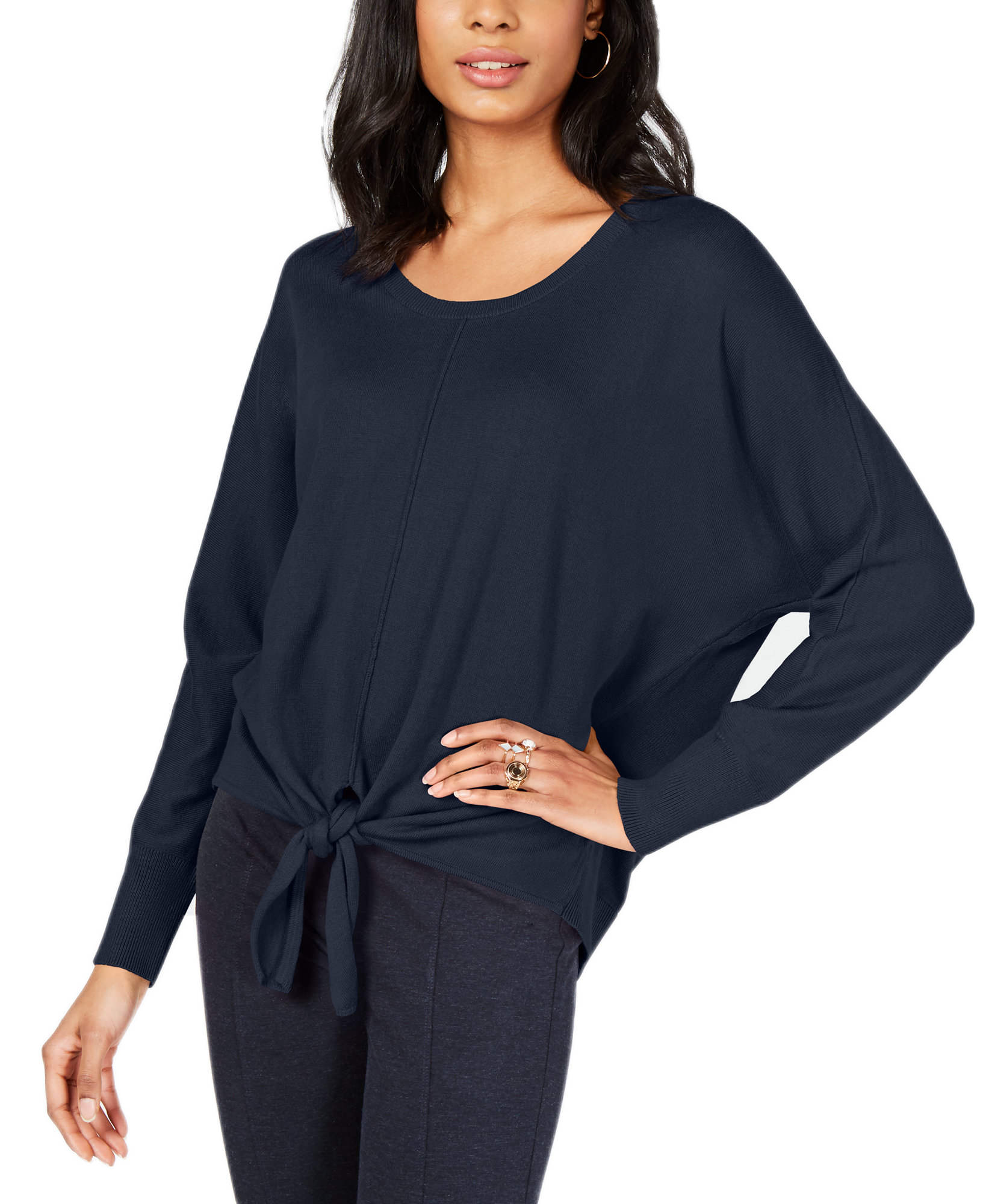 Style & Co Tie Hem Sweater Industrial Blue
