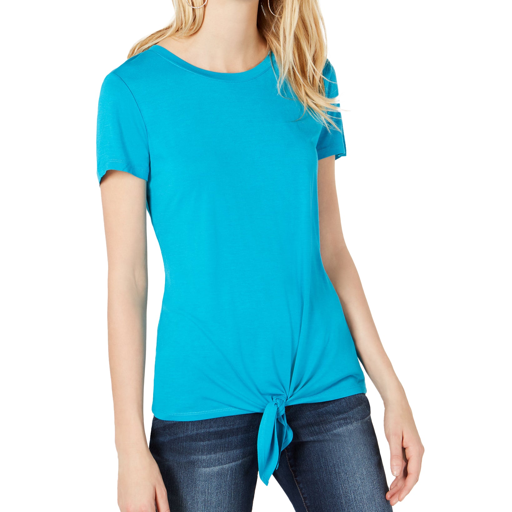 INC International Concepts Women Tie Front T Shirt Caribbean Blue