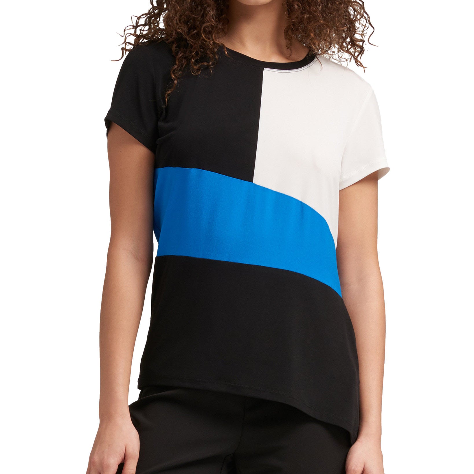 DKNY Women Colorblocked T Shirt Black Ivory