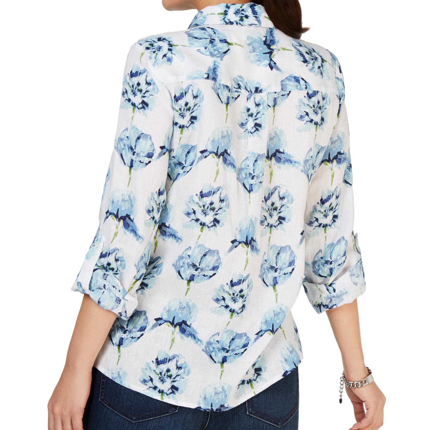 Charter Club Floral Printed Linen Shirt