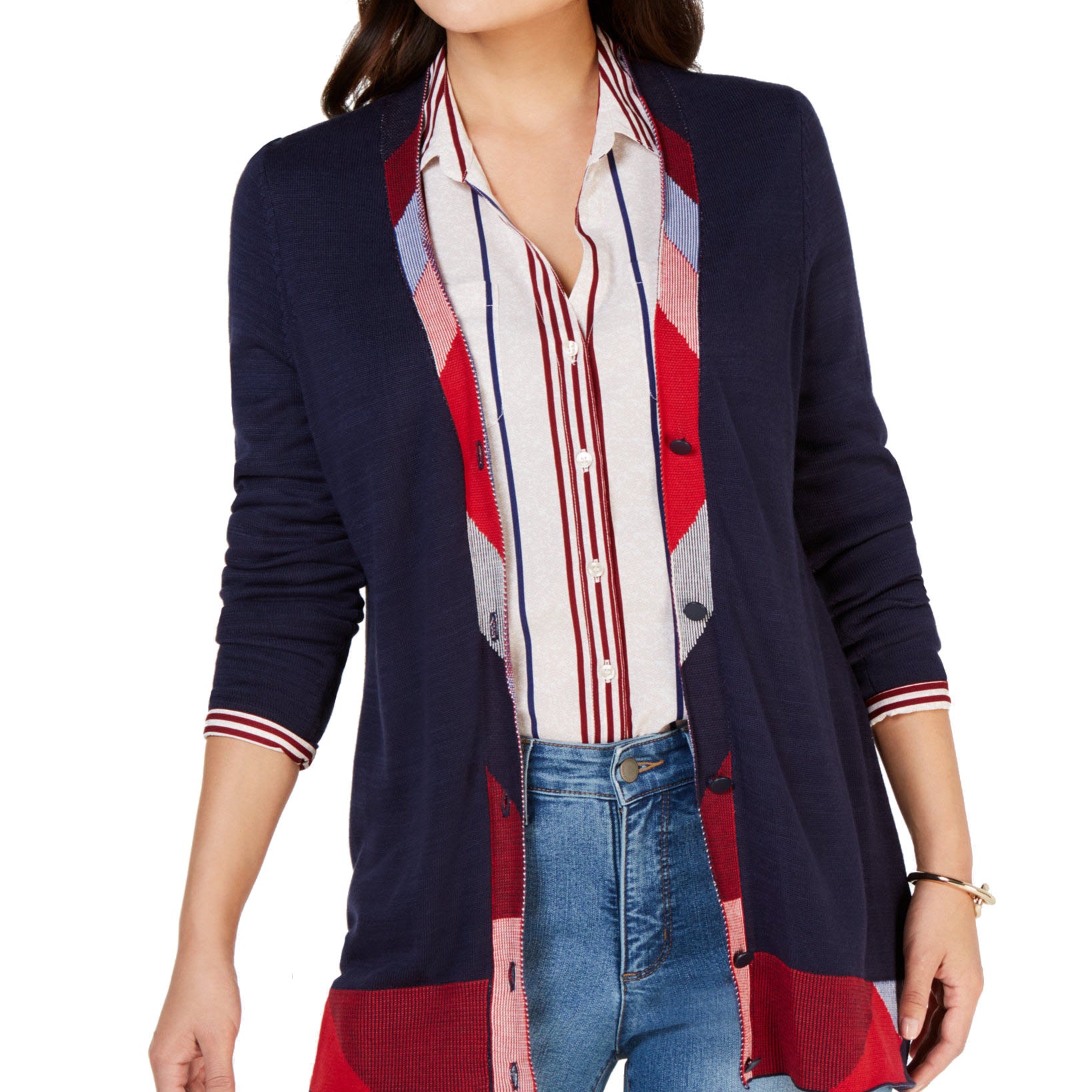 Charter Club Women Tipped Boyfriend Cardigan Sweater Intrepid Blue